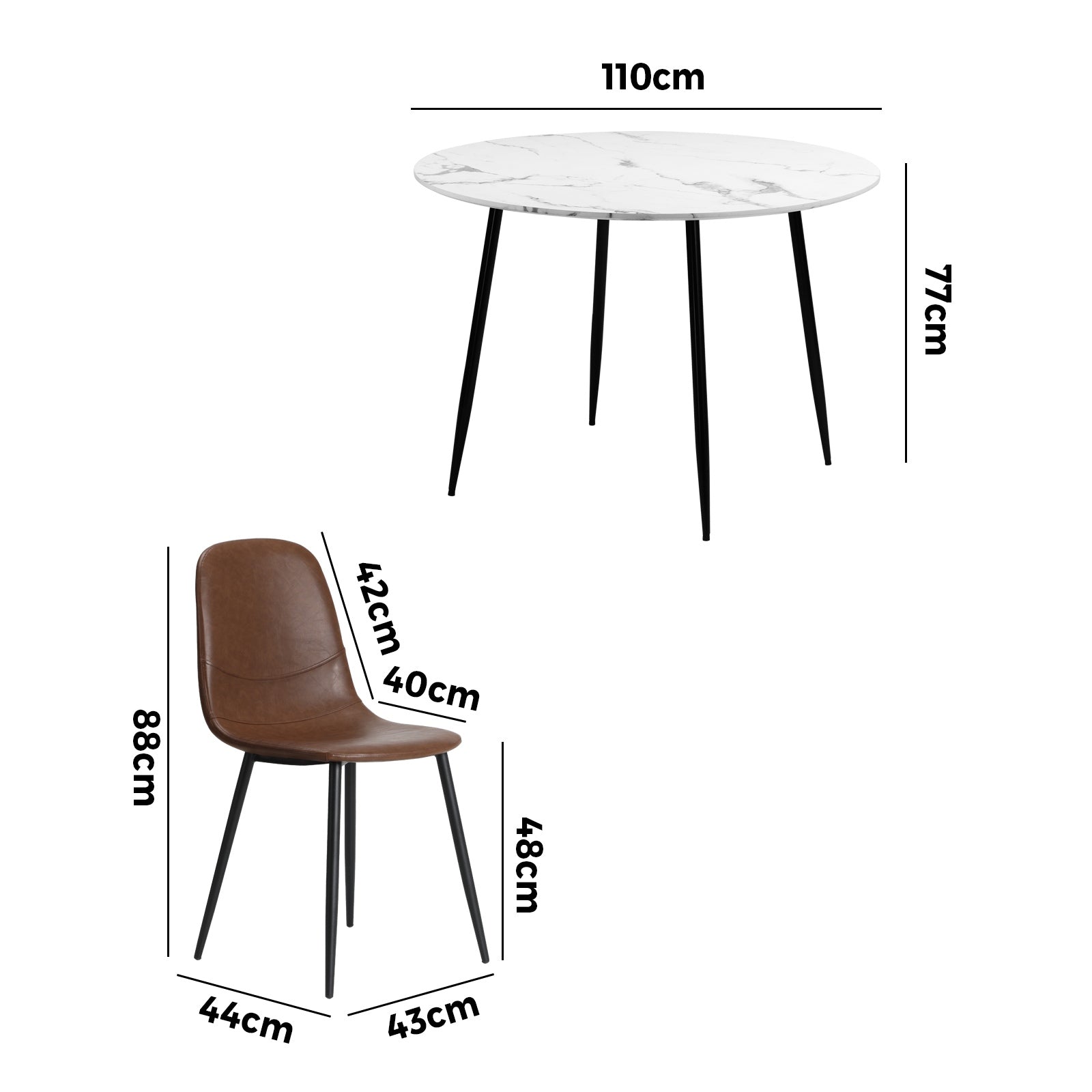 Oikiture 110cm Round Dining Table with 4PCS Dining Chairs PU Brown - Sunyee