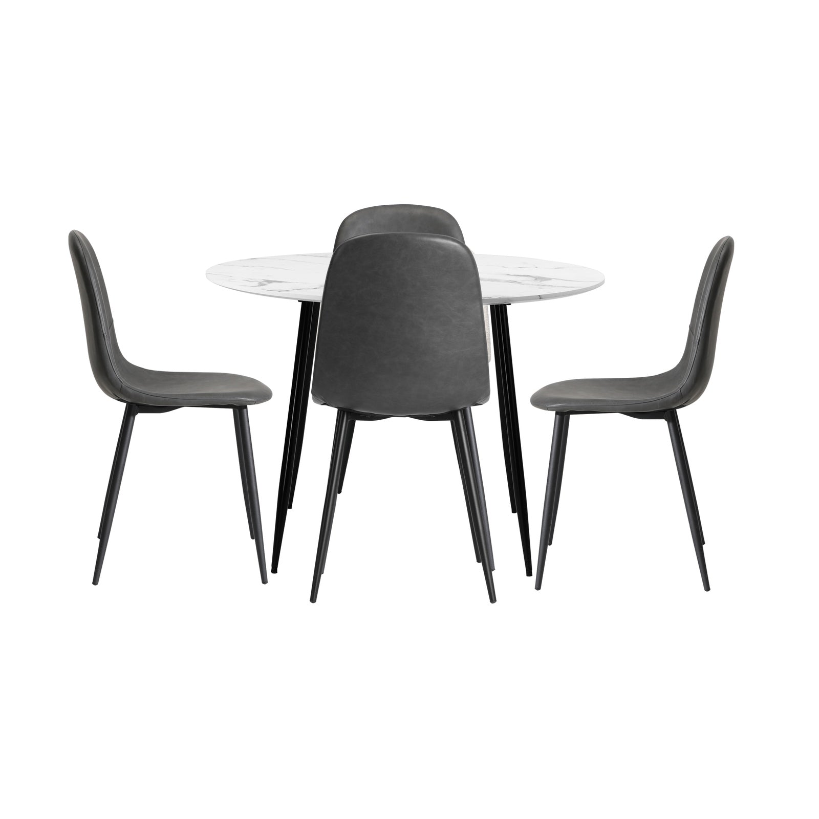 Oikiture 110cm Round Dining Table with 4PCS Dining Chairs PU Grey - Sunyee