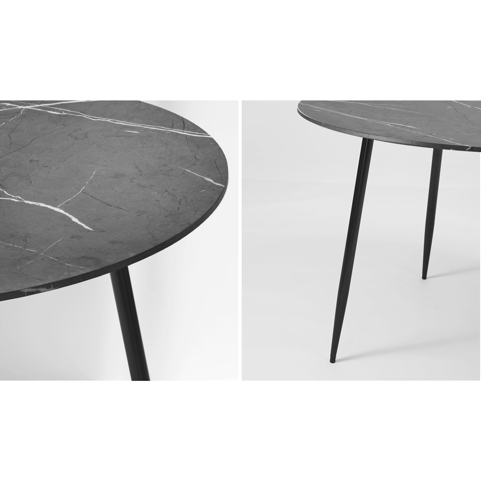 Oikiture 110cm Round Dining Table with 4PCS Dining Chairs PU Grey&Black - Sunyee