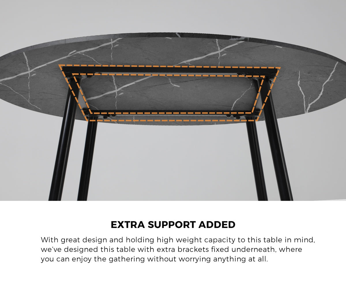 Oikiture 110cm Round Dining Table with 4PCS Dining Chairs PU Grey&Black - Sunyee