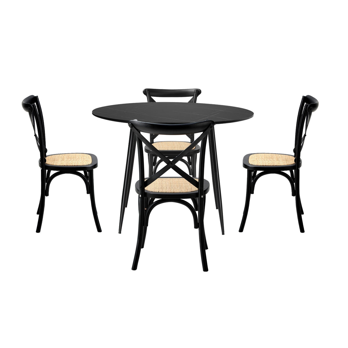 Oikiture 110cm Round Dining Table with 4PCS Dining Chairs Birch Timber Black - Sunyee