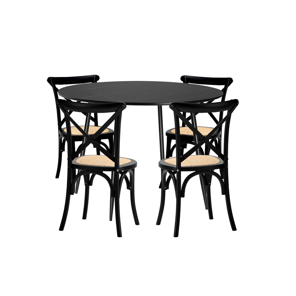Oikiture 110cm Round Dining Table with 4PCS Dining Chairs Birch Timber Black - Sunyee
