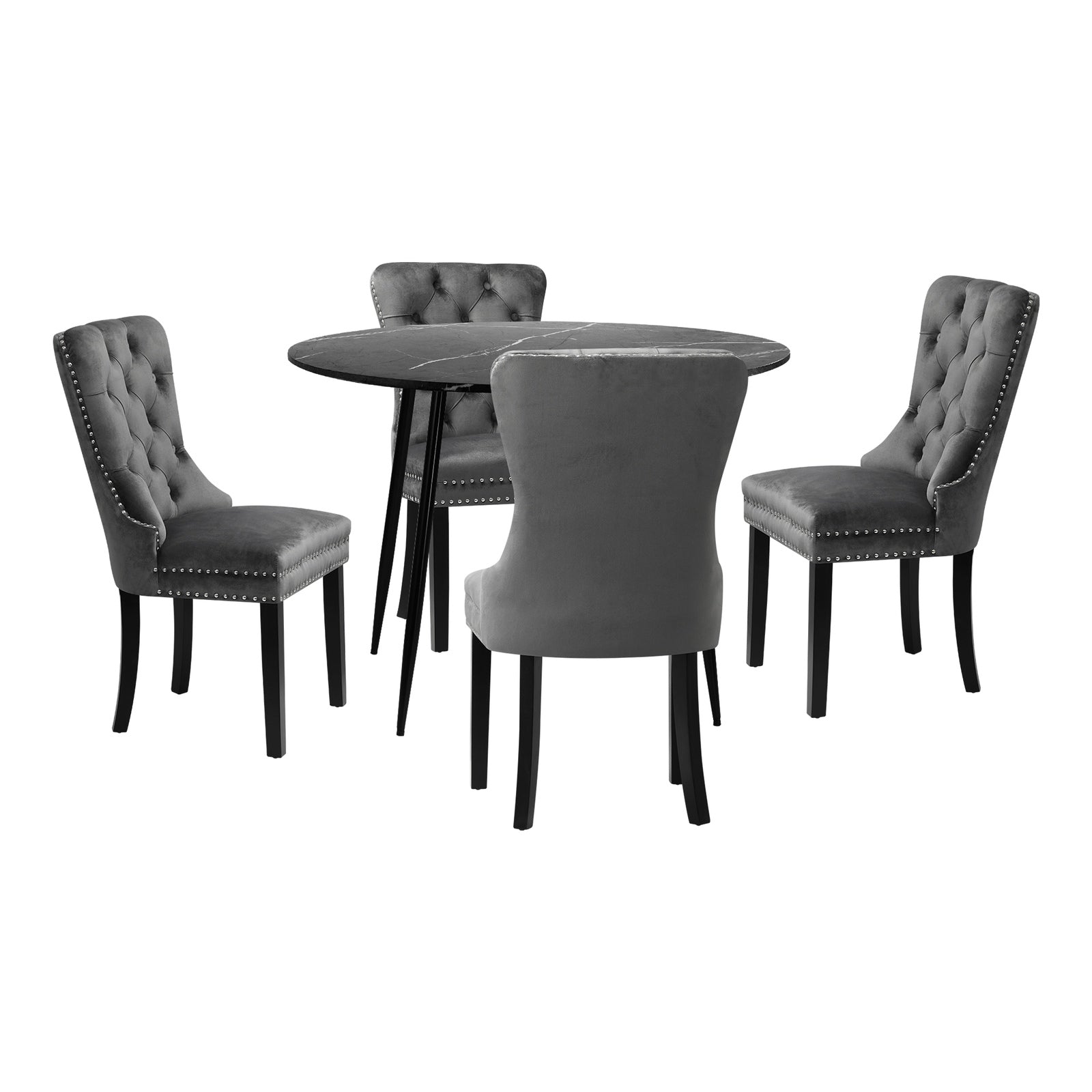 Oikiture 110cm Round Dining Table with 4PCS Dining Chairs Velvet Grey - Sunyee