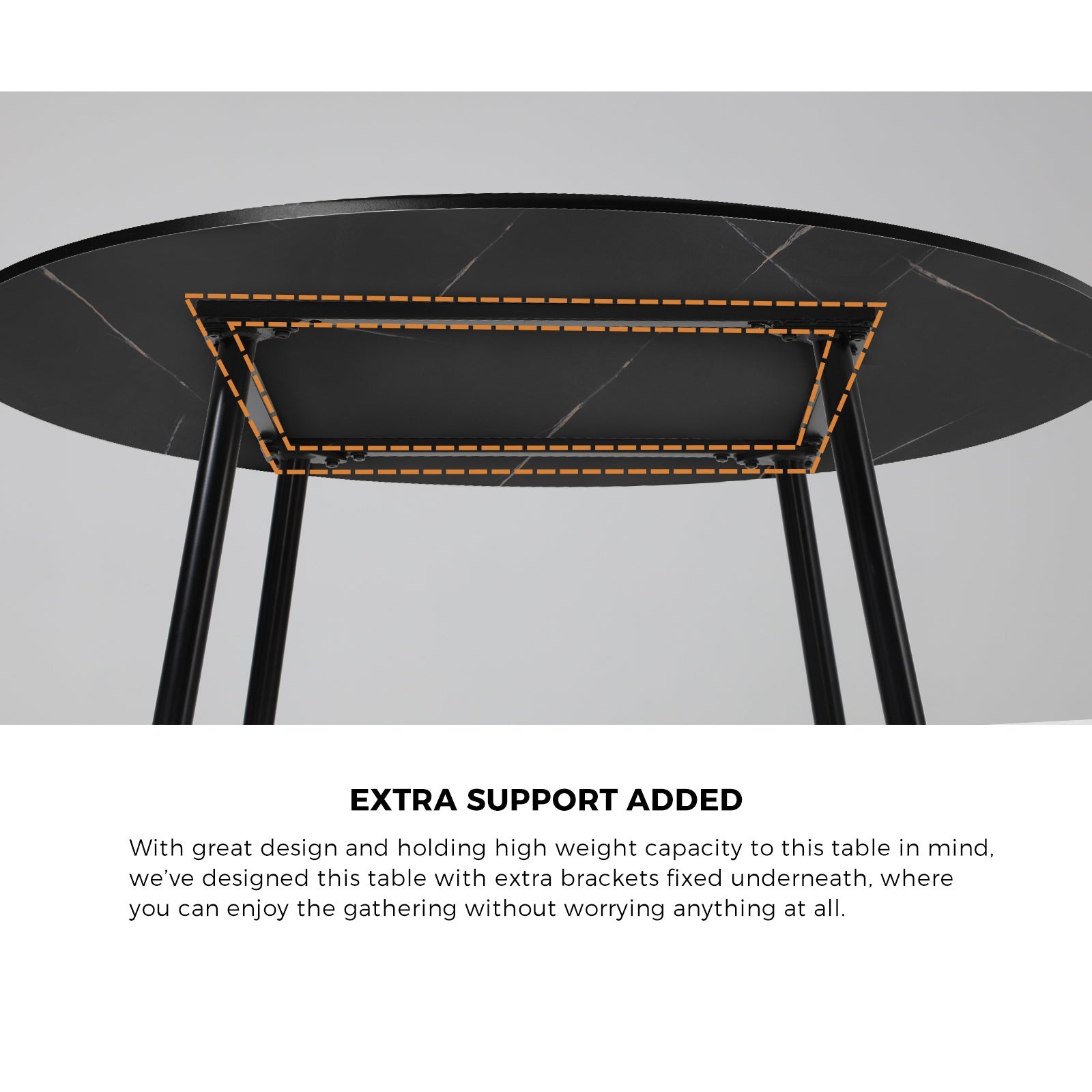 Oikiture 110cm Round Dining Table with 4PCS Dining Chairs PU Leather Black - Sunyee