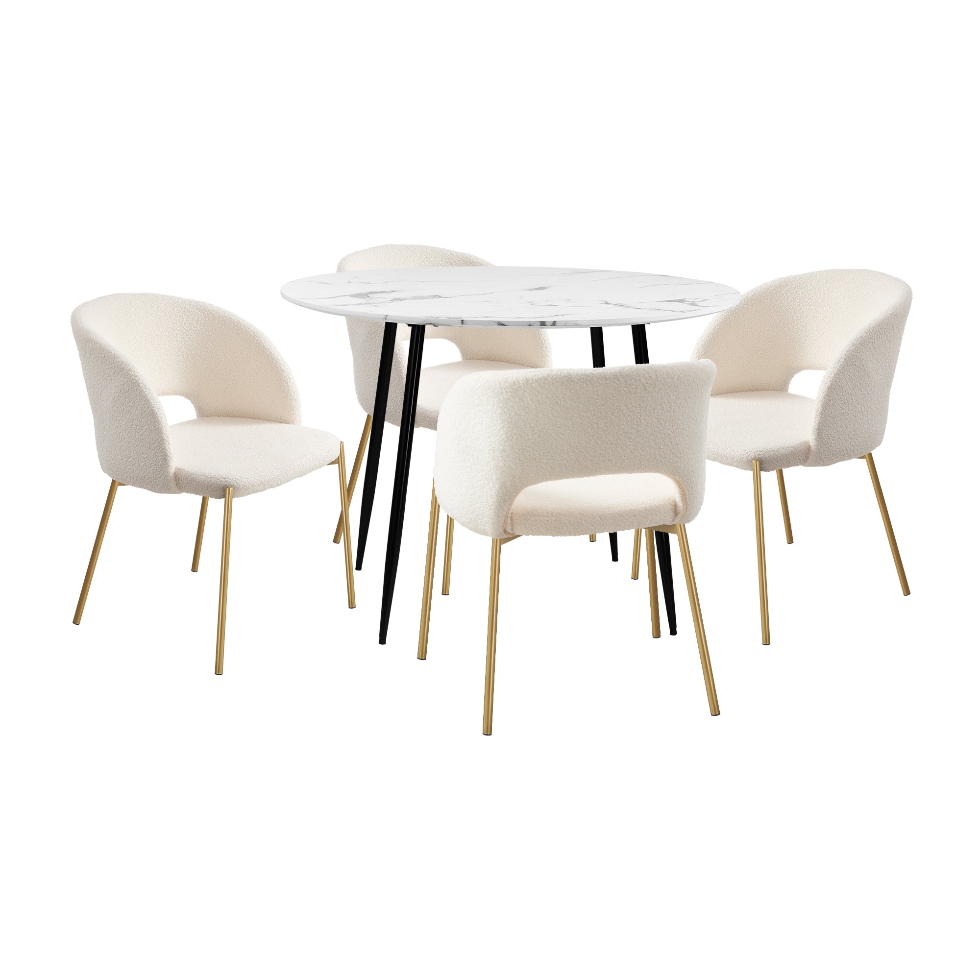 Oikiture 110cm Round Dining Table with 4PCS Dining Chairs Sherpa Gold - Sunyee