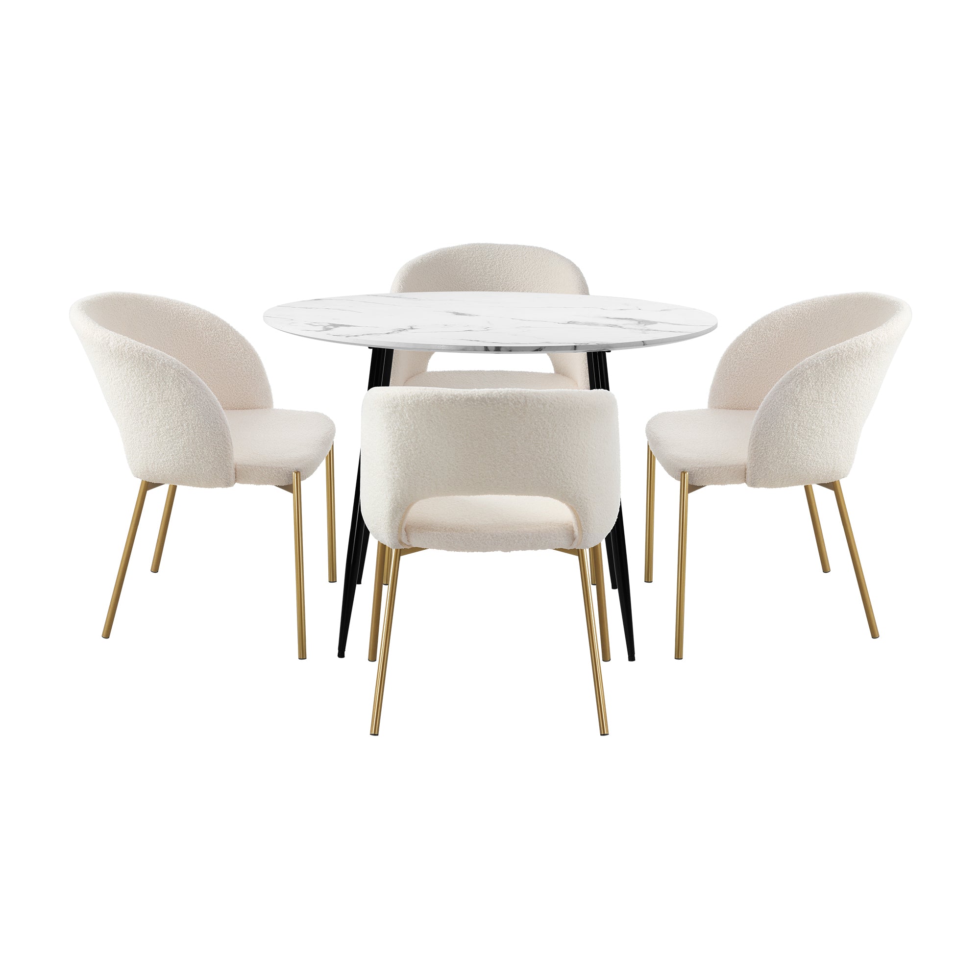 Oikiture 110cm Round Dining Table with 4PCS Dining Chairs Sherpa Gold - Sunyee