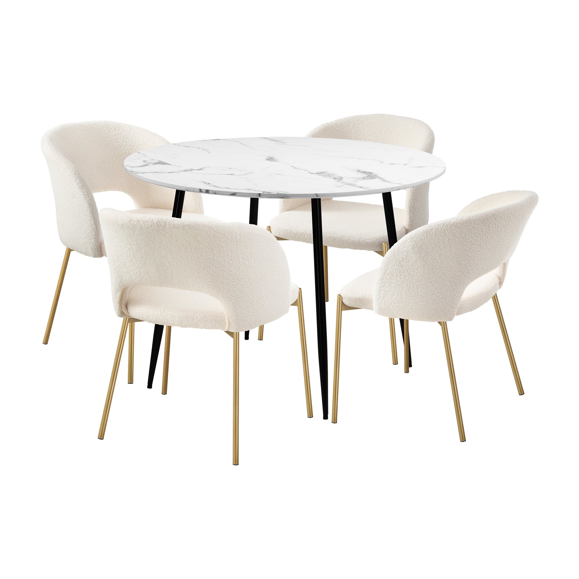 Oikiture 110cm Round Dining Table with 4PCS Dining Chairs Sherpa Gold - Sunyee