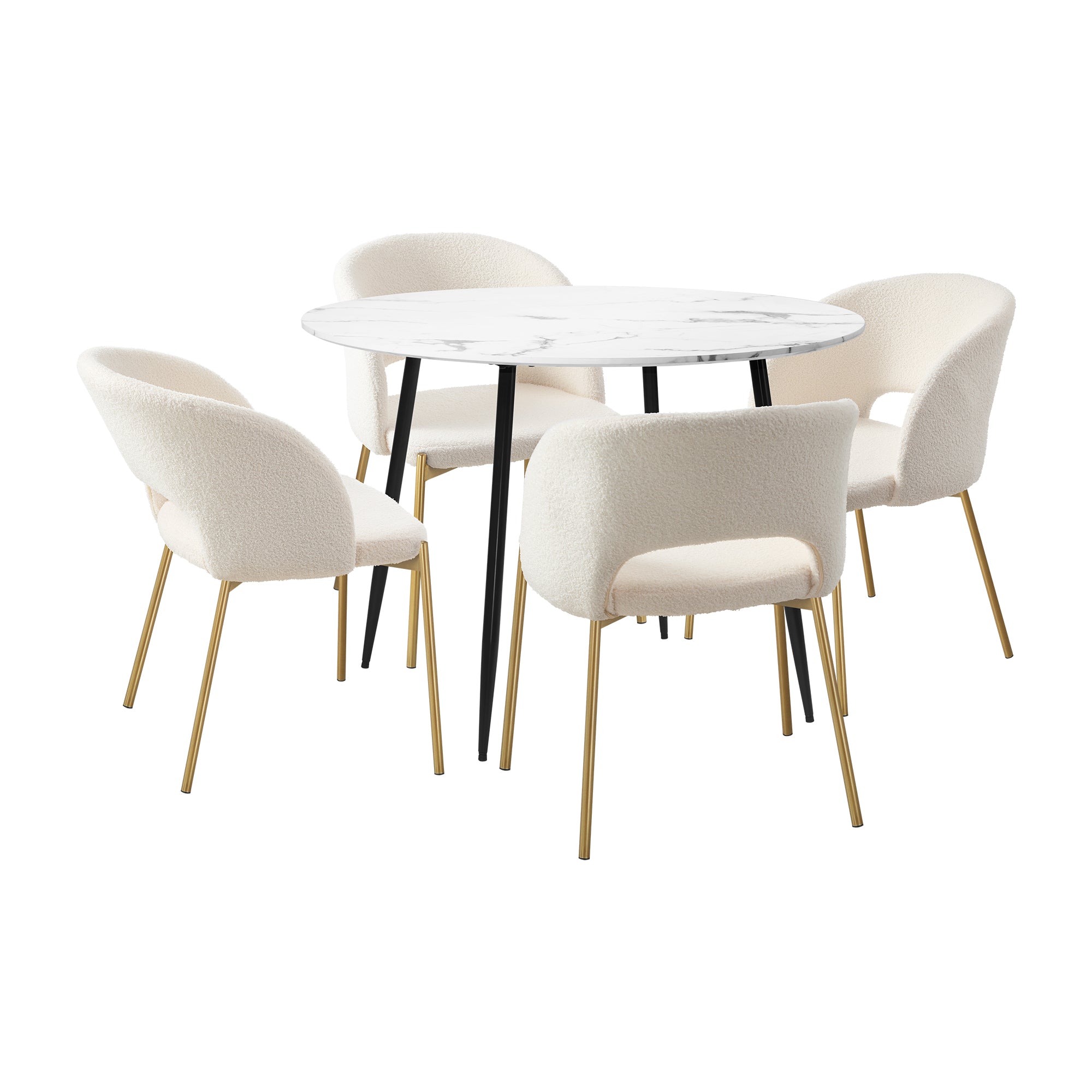 Oikiture 110cm Round Dining Table with 4PCS Dining Chairs Sherpa Gold - Sunyee