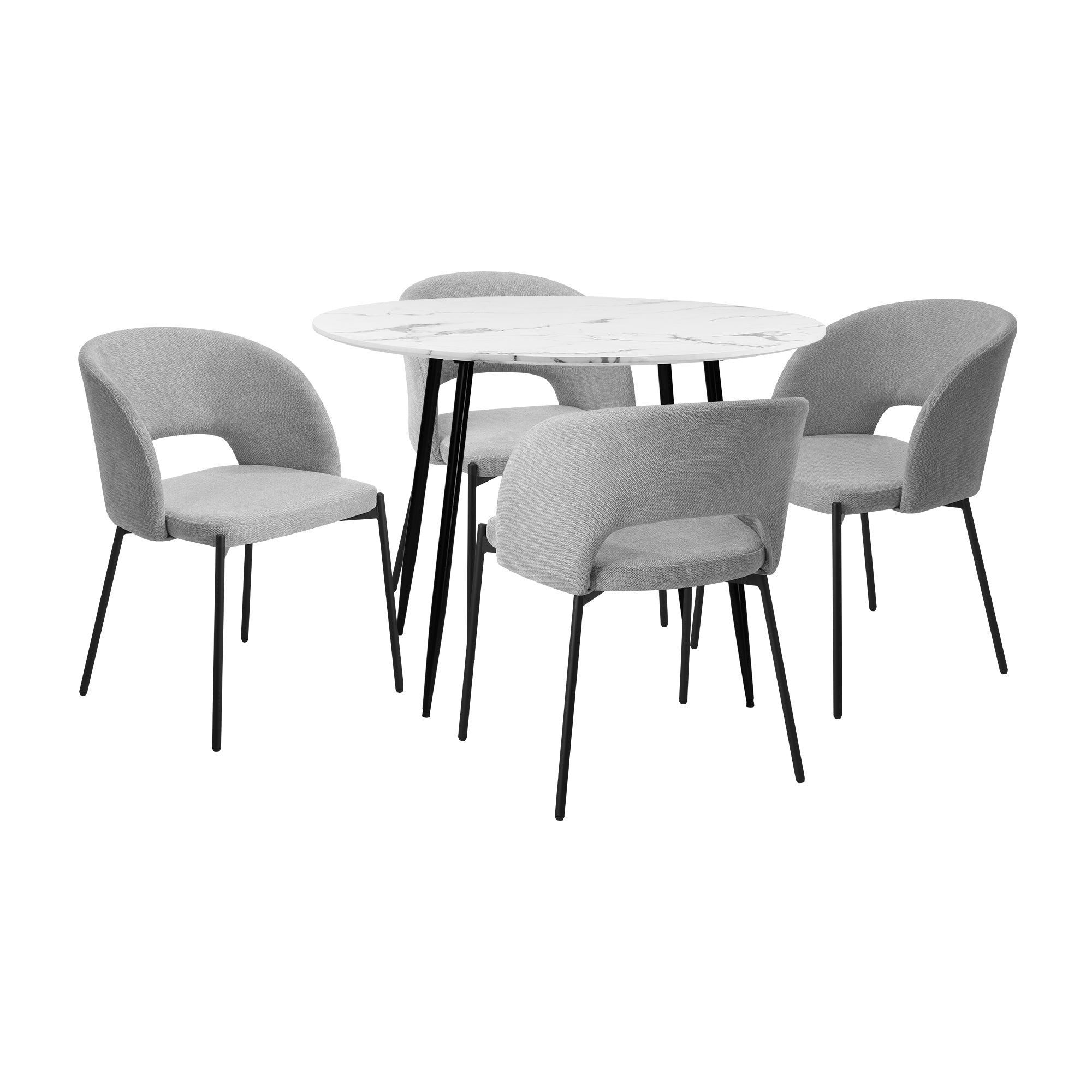 Oikiture 110cm Round Dining Table with 4PCS Dining Chairs Fabric Grey - Sunyee