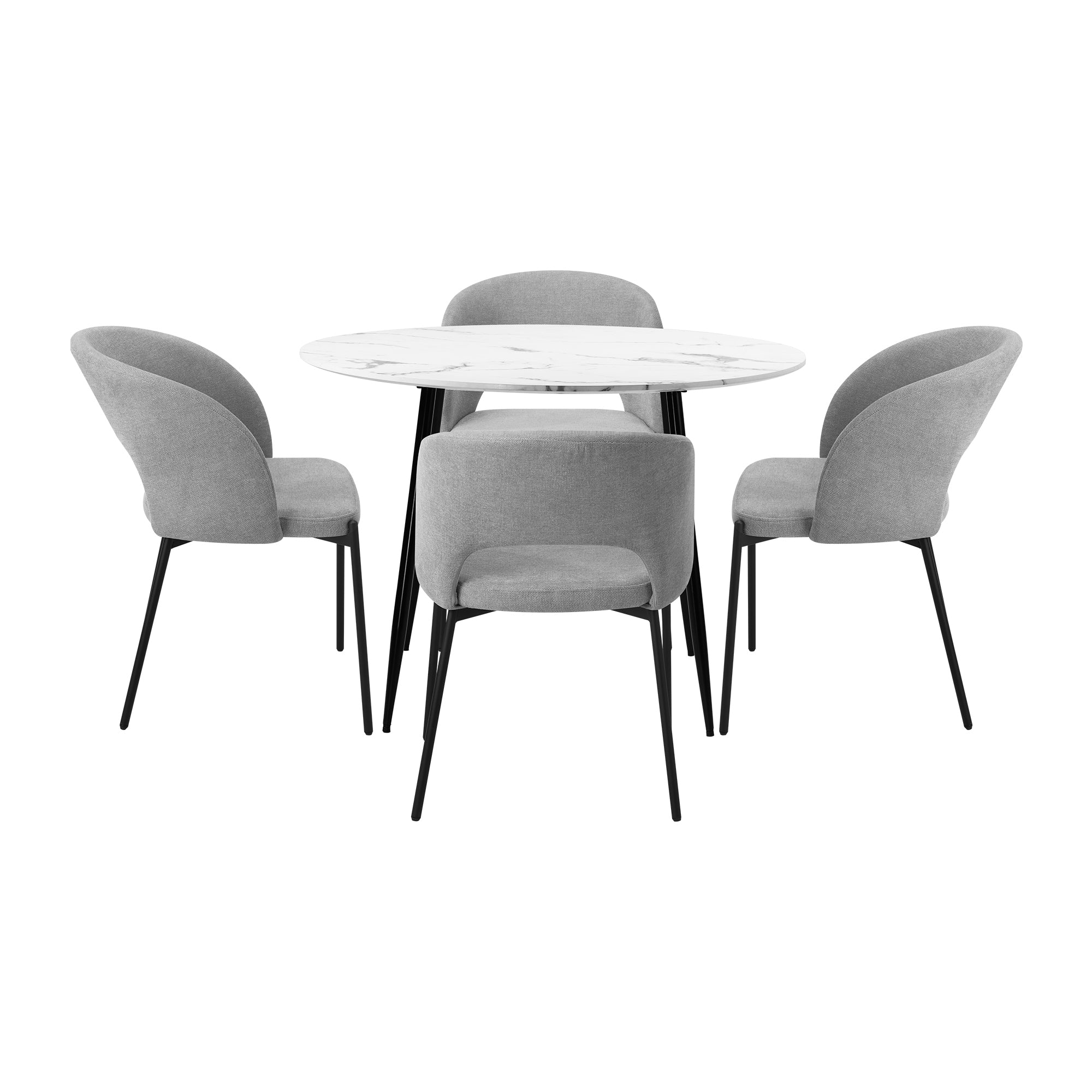 Oikiture 110cm Round Dining Table with 4PCS Dining Chairs Fabric Grey - Sunyee
