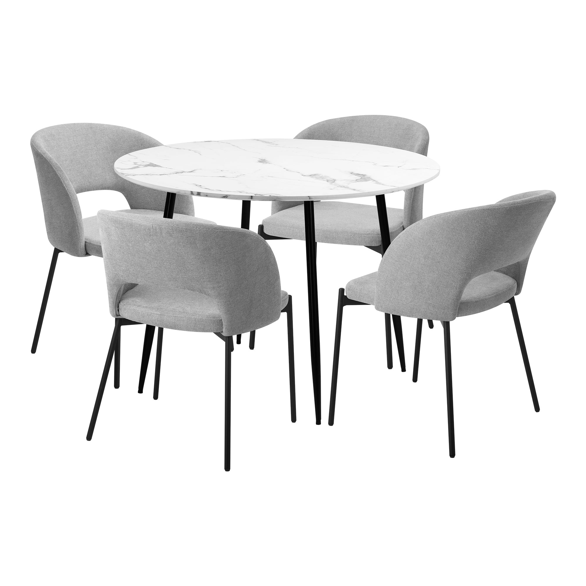 Oikiture 110cm Round Dining Table with 4PCS Dining Chairs Fabric Grey - Sunyee