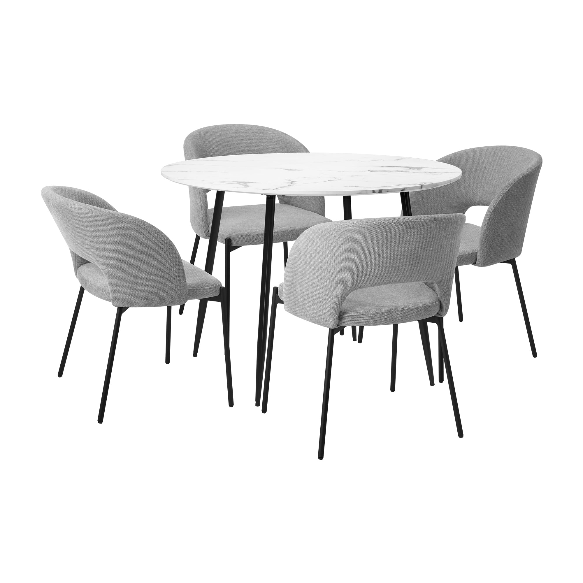 Oikiture 110cm Round Dining Table with 4PCS Dining Chairs Fabric Grey - Sunyee