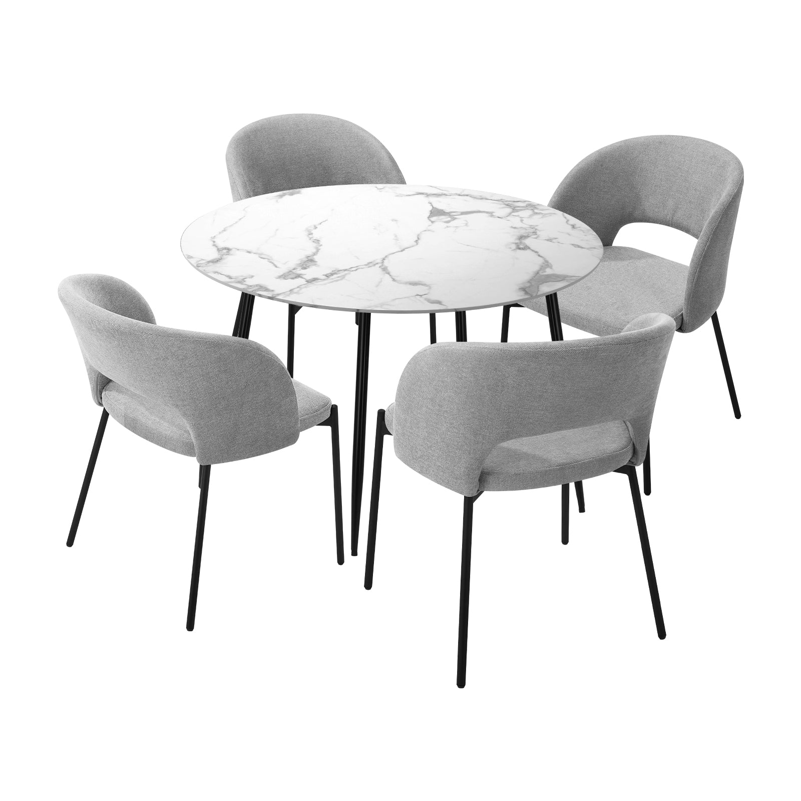Oikiture 110cm Round Dining Table with 4PCS Dining Chairs Fabric Grey - Sunyee