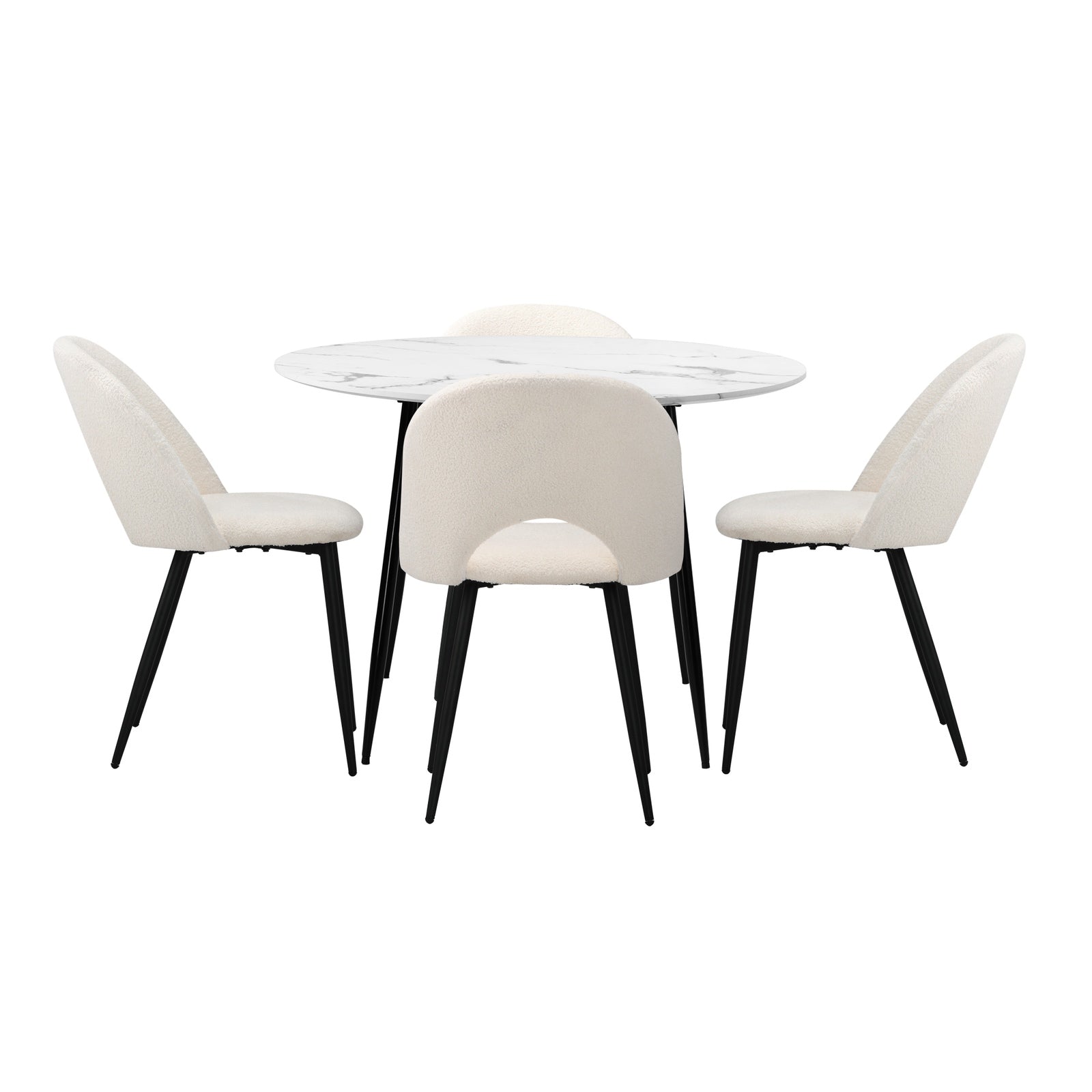 Oikiture 110cm Round Dining Table with 4PCS Dining Chairs White Sherpa - Sunyee