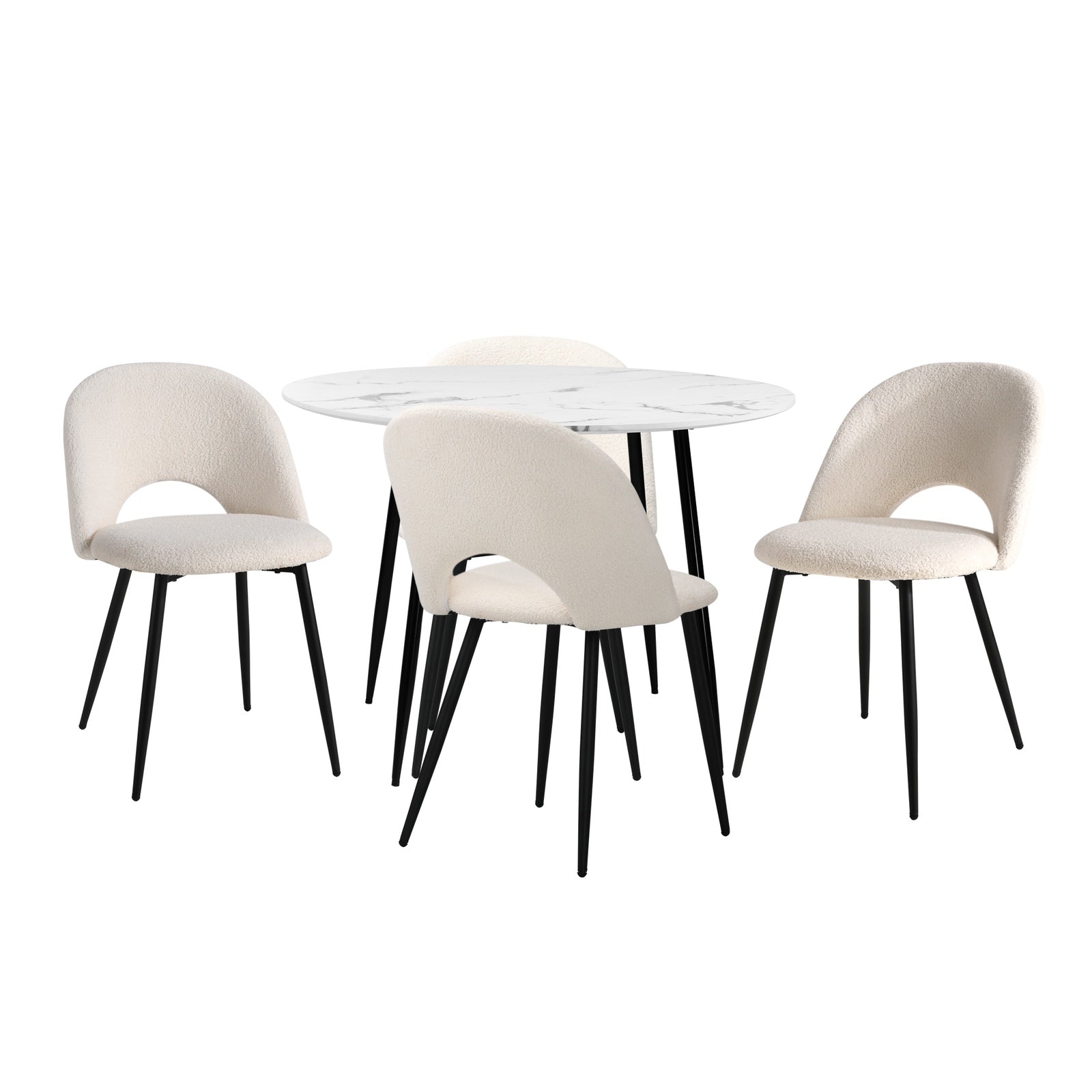 Oikiture 110cm Round Dining Table with 4PCS Dining Chairs White Sherpa - Sunyee