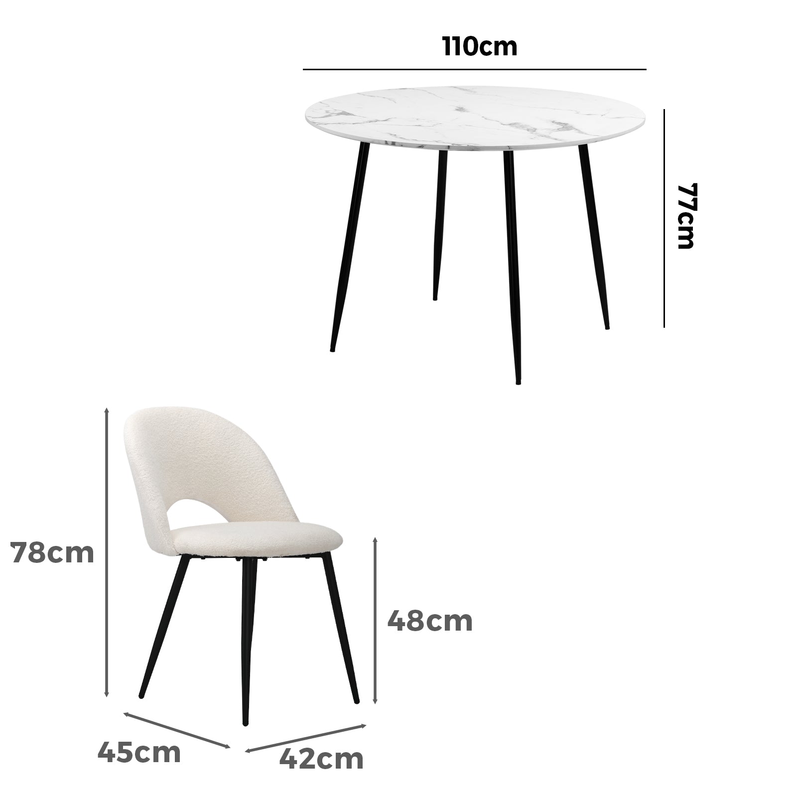 Oikiture 110cm Round Dining Table with 4PCS Dining Chairs White Sherpa - Sunyee