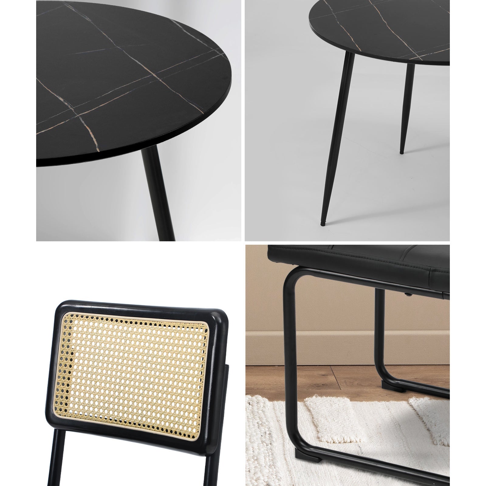 Oikiture 5PCS Dining Table Set 1.1m Round Dining Table and Chairs PU Leather Pad - Sunyee