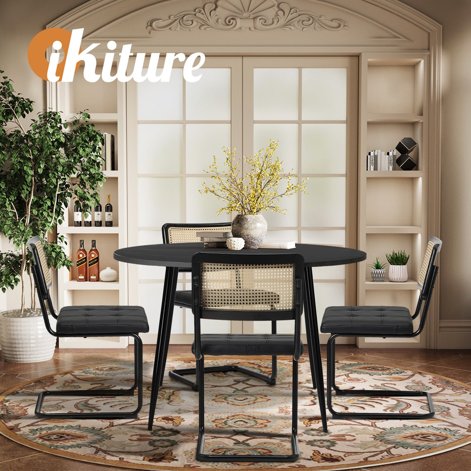 Oikiture 5PCS Dining Table Set 1.1m Round Dining Table and Chairs PU Leather Pad - Sunyee