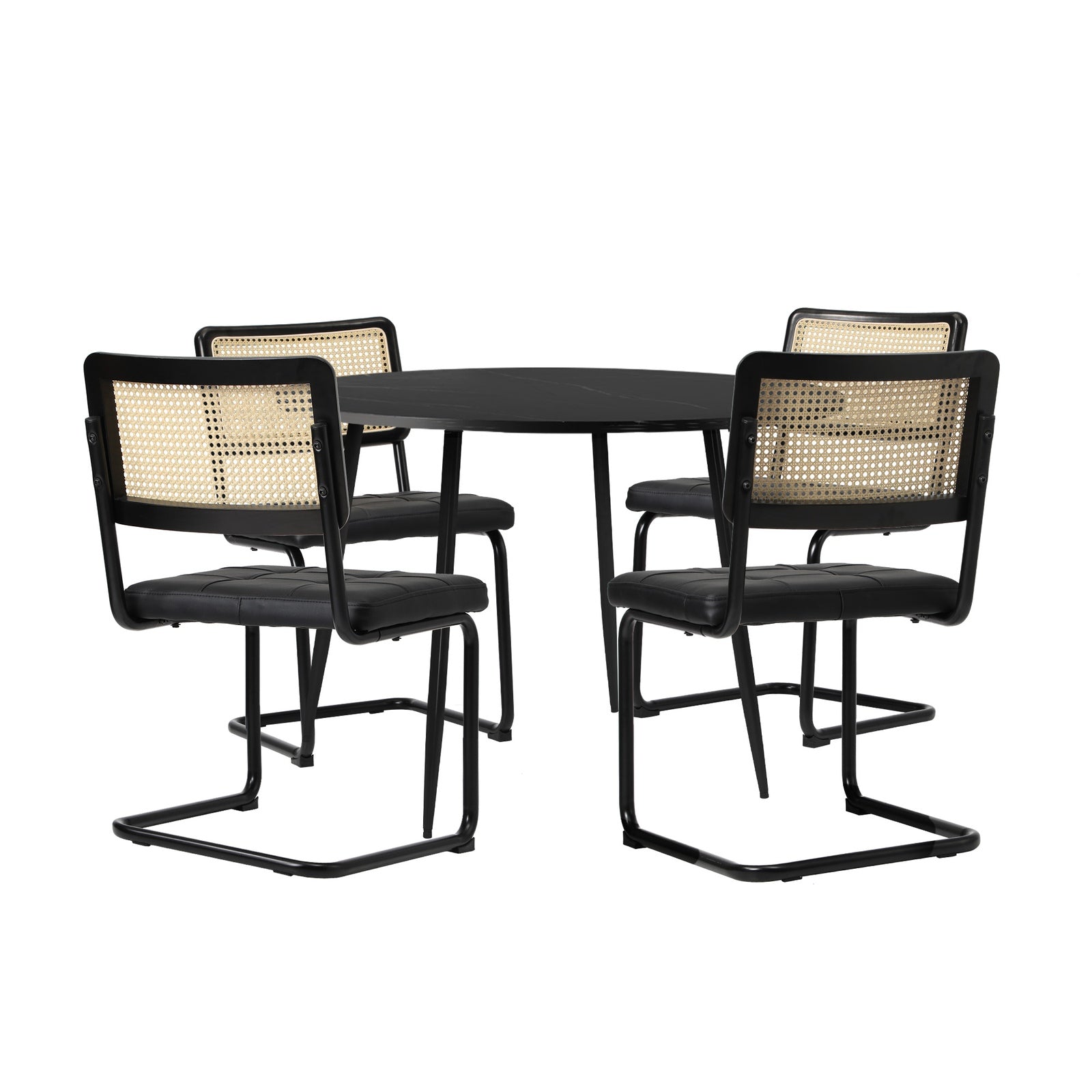 Oikiture 5PCS Dining Table Set 1.1m Round Dining Table and Chairs PU Leather Pad - Sunyee