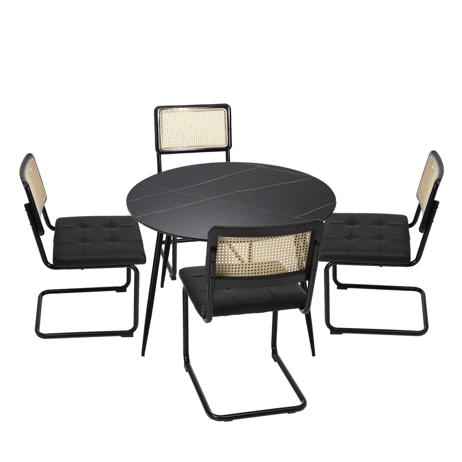 Oikiture 5PCS Dining Table Set 1.1m Round Dining Table and Chairs PU Leather Pad - Sunyee