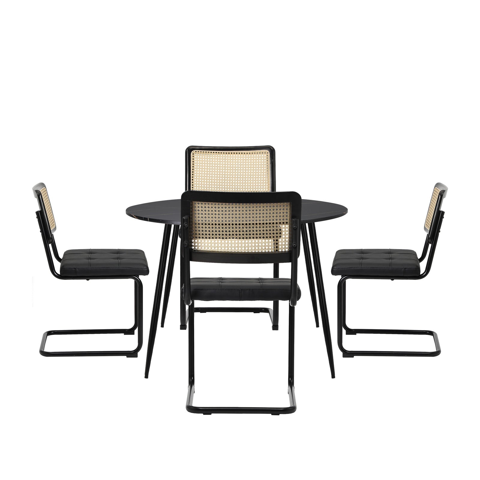 Oikiture 5PCS Dining Table Set 1.1m Round Dining Table and Chairs PU Leather Pad - Sunyee