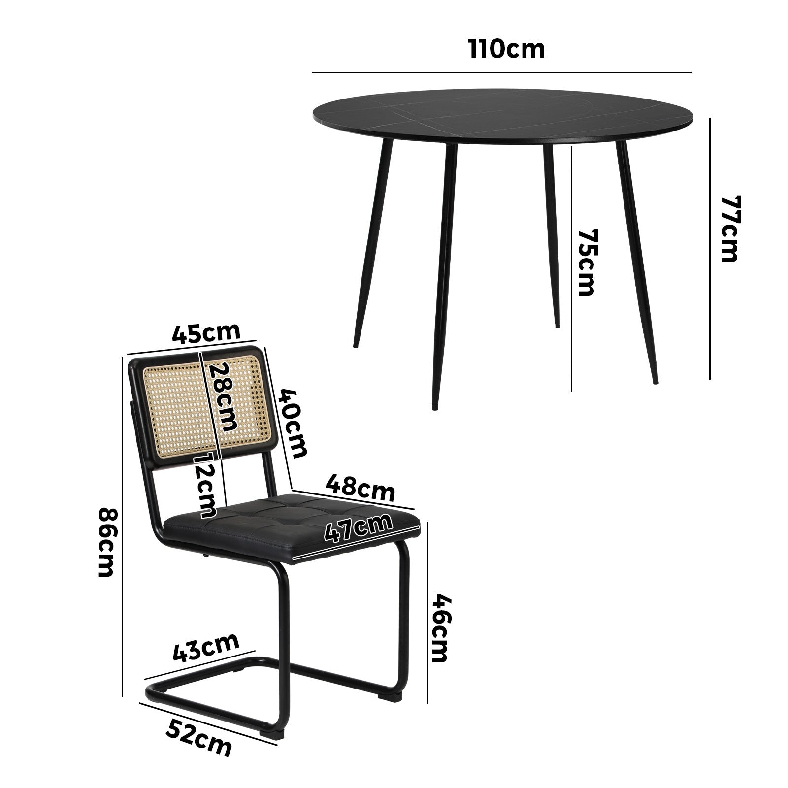 Oikiture 5PCS Dining Table Set 1.1m Round Dining Table and Chairs PU Leather Pad - Sunyee