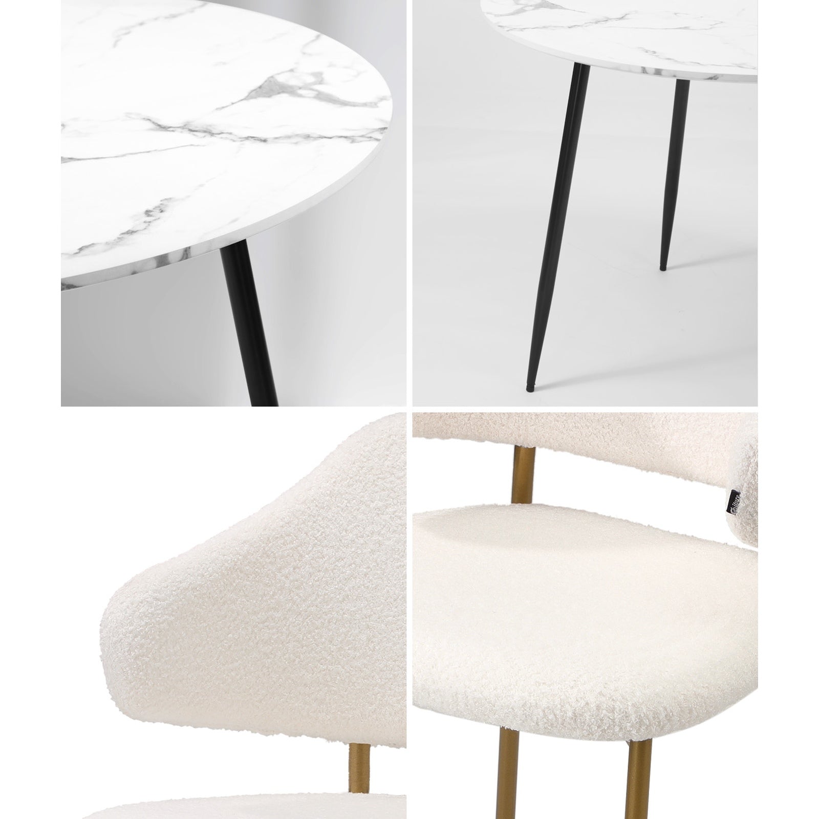 Oikiture 110cm Round Dining Table with 4PCS Dining Chairs Accent Sherpa Gold - Sunyee