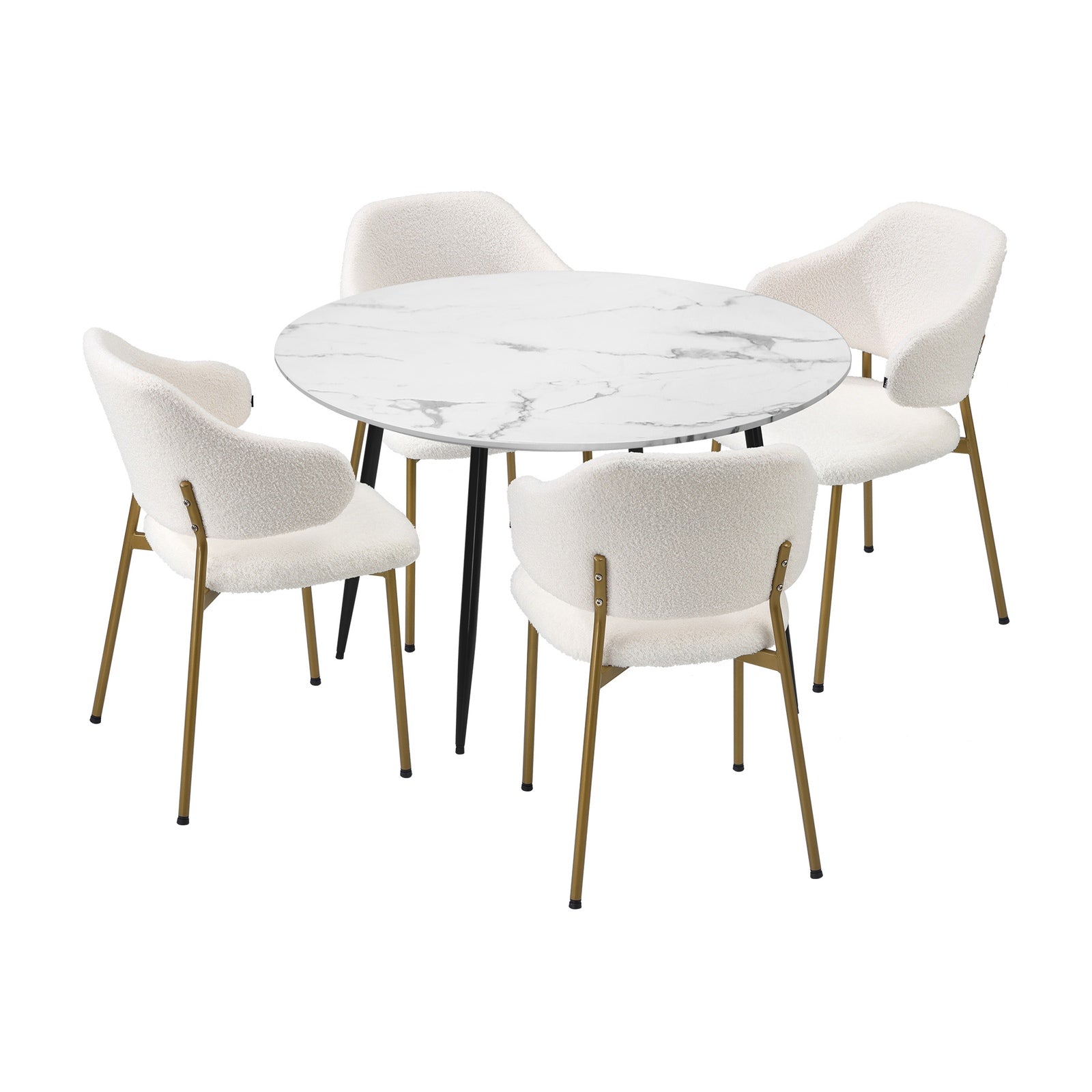 Oikiture 110cm Round Dining Table with 4PCS Dining Chairs Accent Sherpa Gold - Sunyee