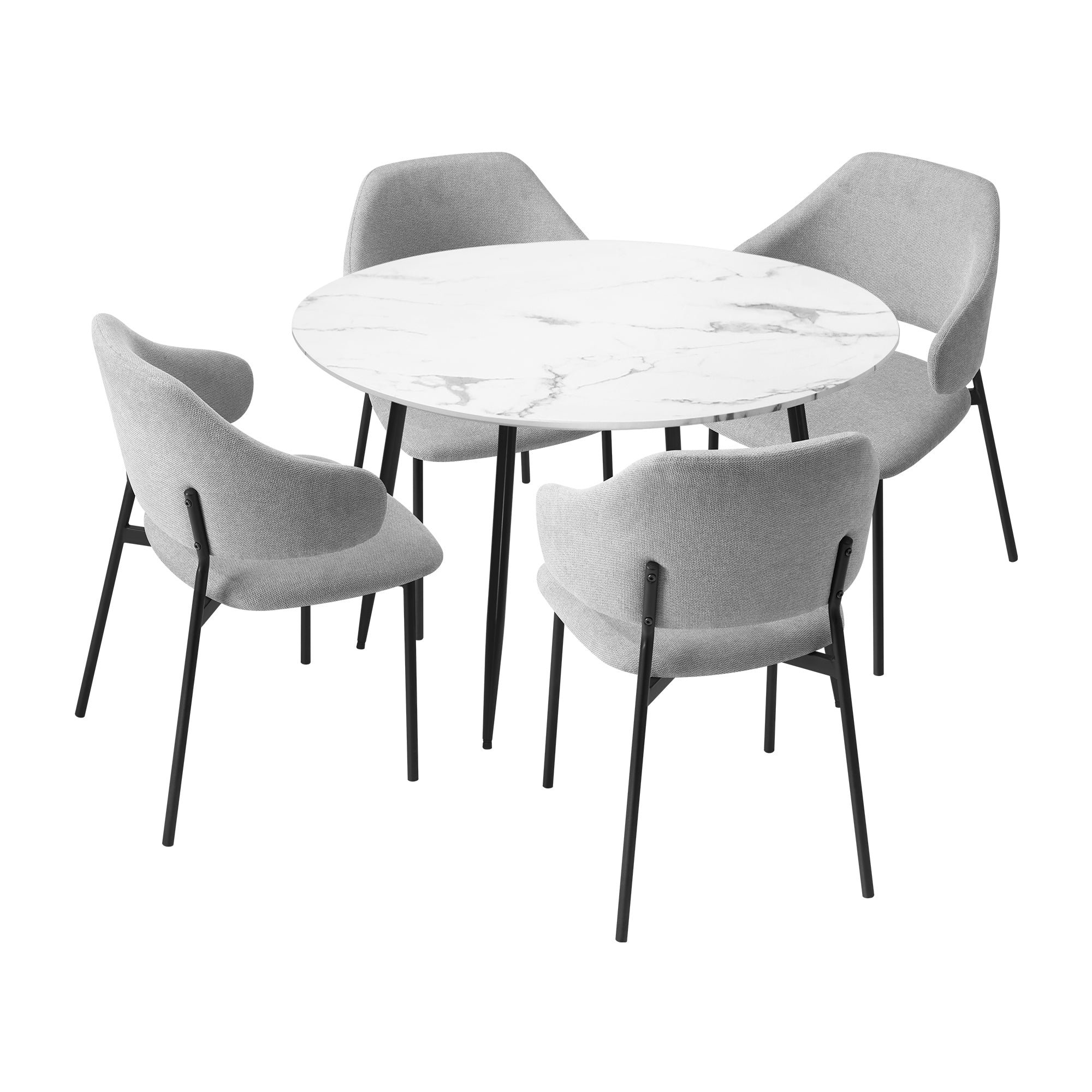Oikiture 110cm Round Dining Table with 4PCS Dining Chairs Accent Fabric Grey - Sunyee