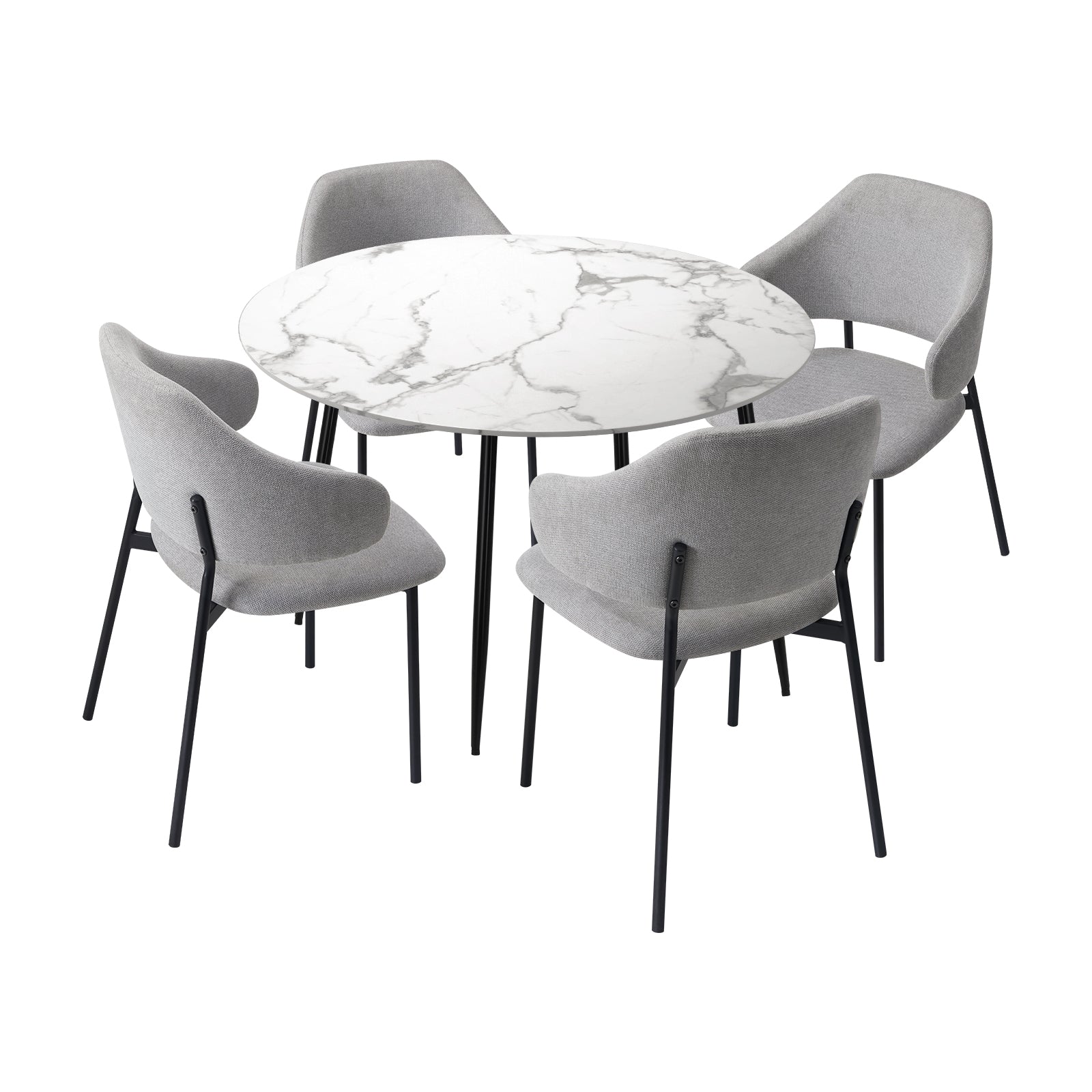 Oikiture 110cm Round Dining Table with 4PCS Dining Chairs Accent Fabric Grey - Sunyee