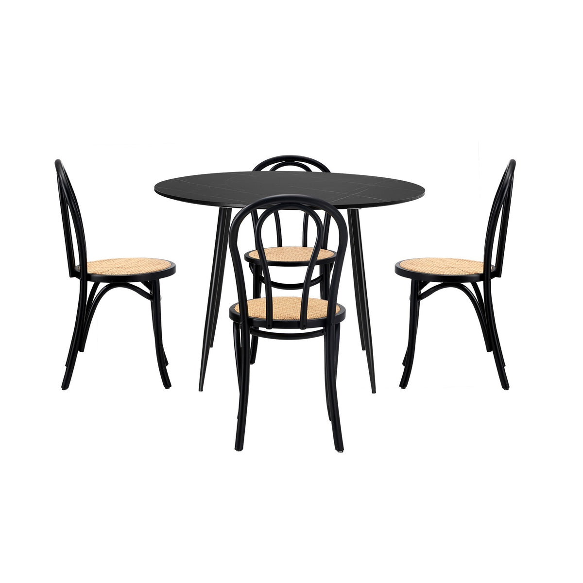 Oikiture 110cm Round Dining Table with 4PCS Dining Chairs Solid Wooden Black - Sunyee