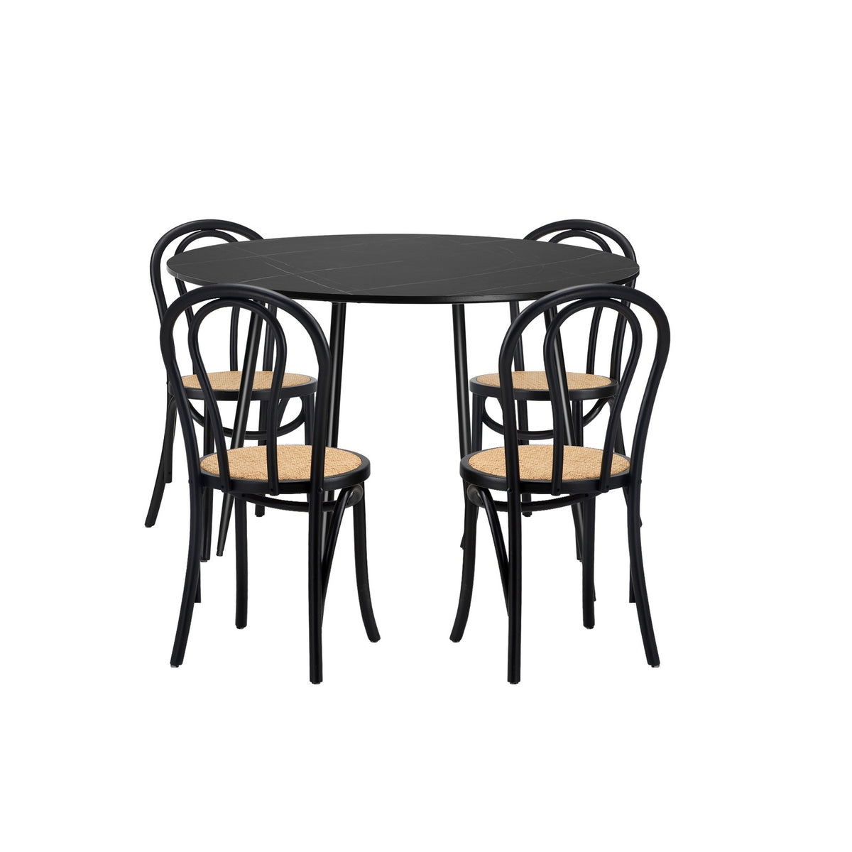 Oikiture 110cm Round Dining Table with 4PCS Dining Chairs Solid Wooden Black - Sunyee