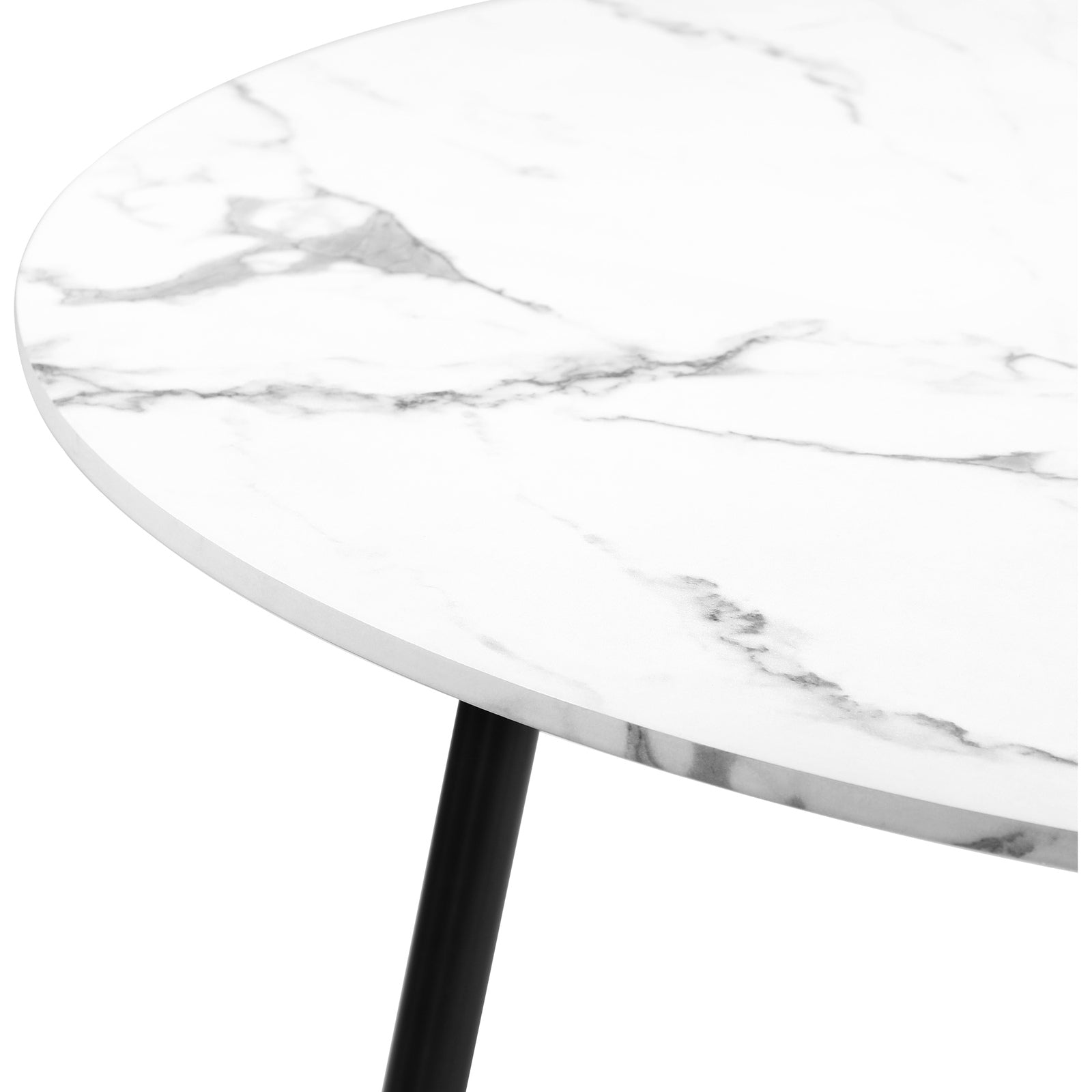 Oikiture 110cm Round Dining Table with 4PCS Dining Chairs PU Black - Sunyee