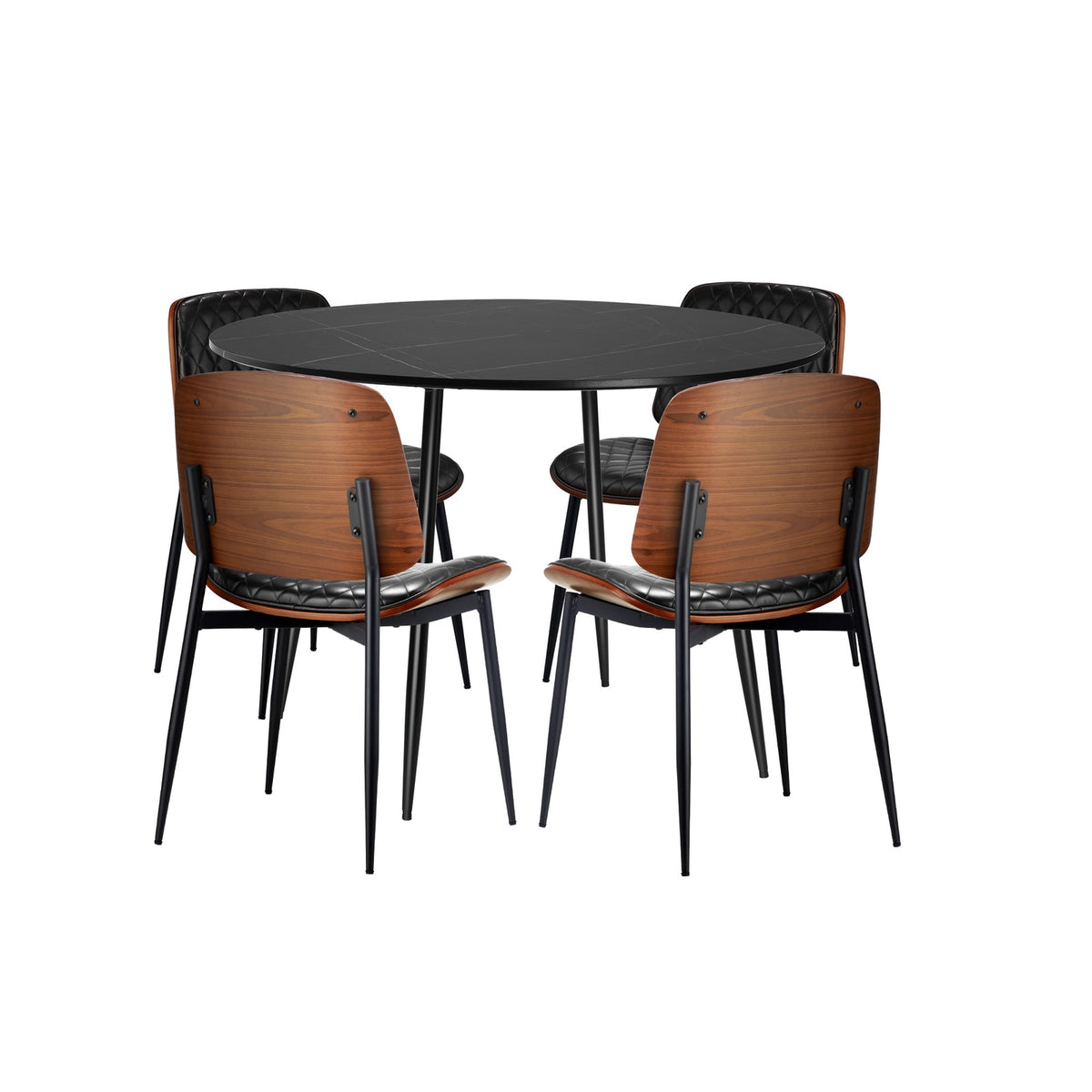 Oikiture 110cm Round Dining Table with 4PCS Dining Chairs Solid Wooden Black - Sunyee