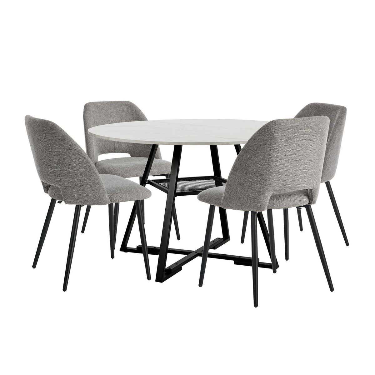 Oikiture 5PCS Dining Table Set Round Marble-Look Table and Chairs Grey Fabric - Sunyee