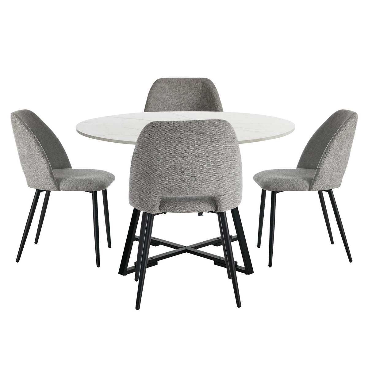 Oikiture 5PCS Dining Table Set Round Marble-Look Table and Chairs Grey Fabric - Sunyee