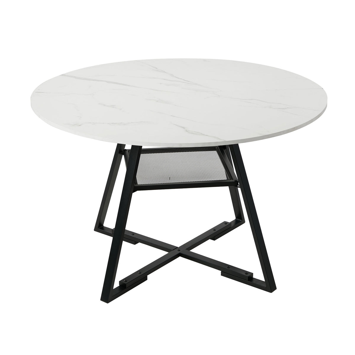 Oikiture 5PCS Dining Table Set Round Marble-Look Table and Chairs Grey Fabric - Sunyee