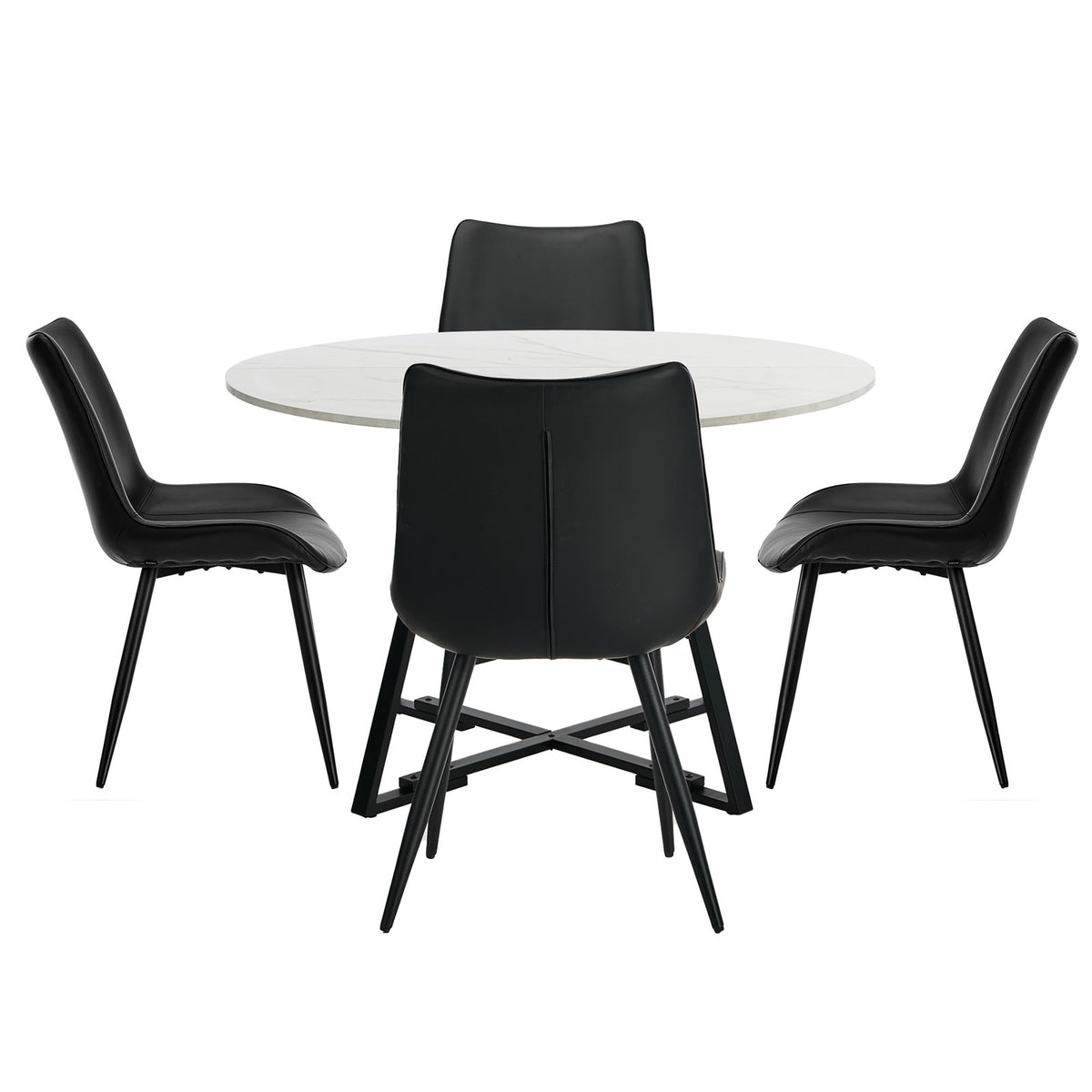 Oikiture 5PCS Dining Table Set Round Marble-Look Table and Chairs PU Leather - Sunyee