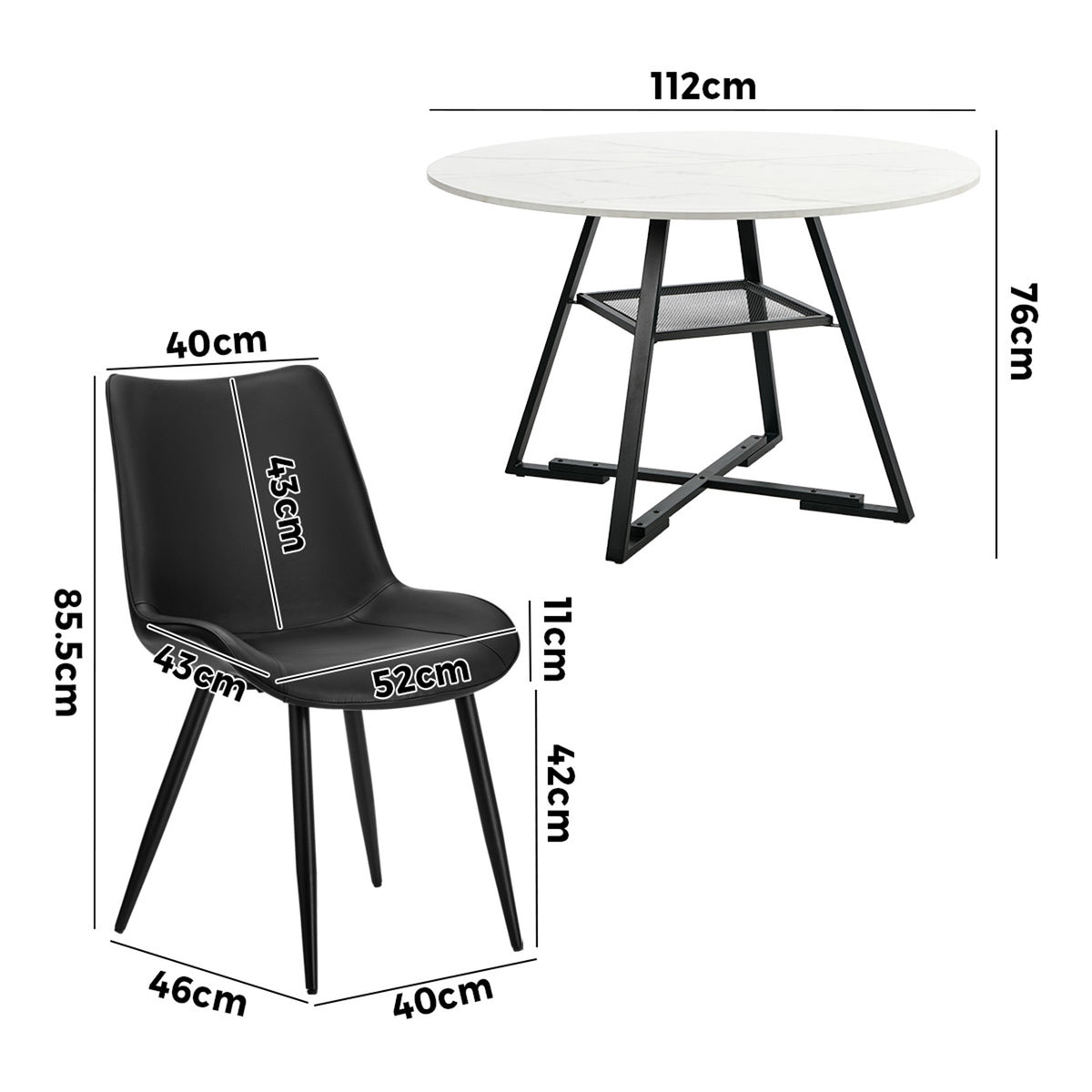Oikiture 5PCS Dining Table Set Round Marble-Look Table and Chairs PU Leather - Sunyee