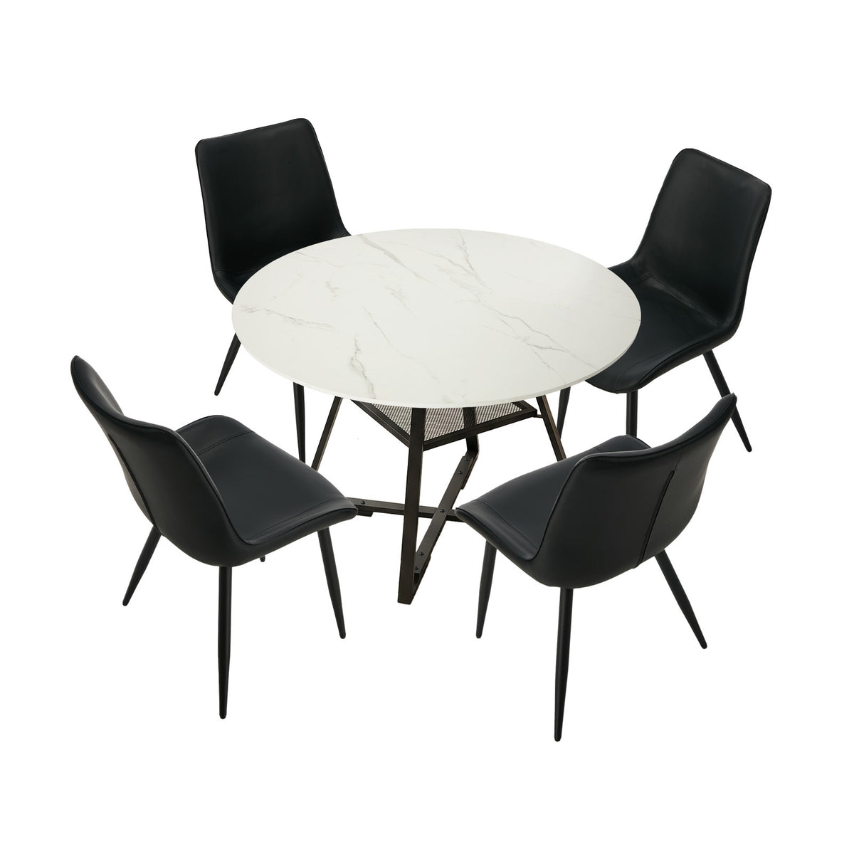 Oikiture 5PCS Dining Table Set Round Marble-Look Table and Chairs PU Leather - Sunyee