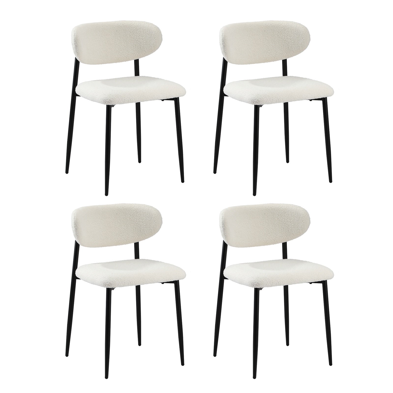 Oikiture 90cm Round Dining Table with 4x Dining Chairs Boucle Black&White - Sunyee