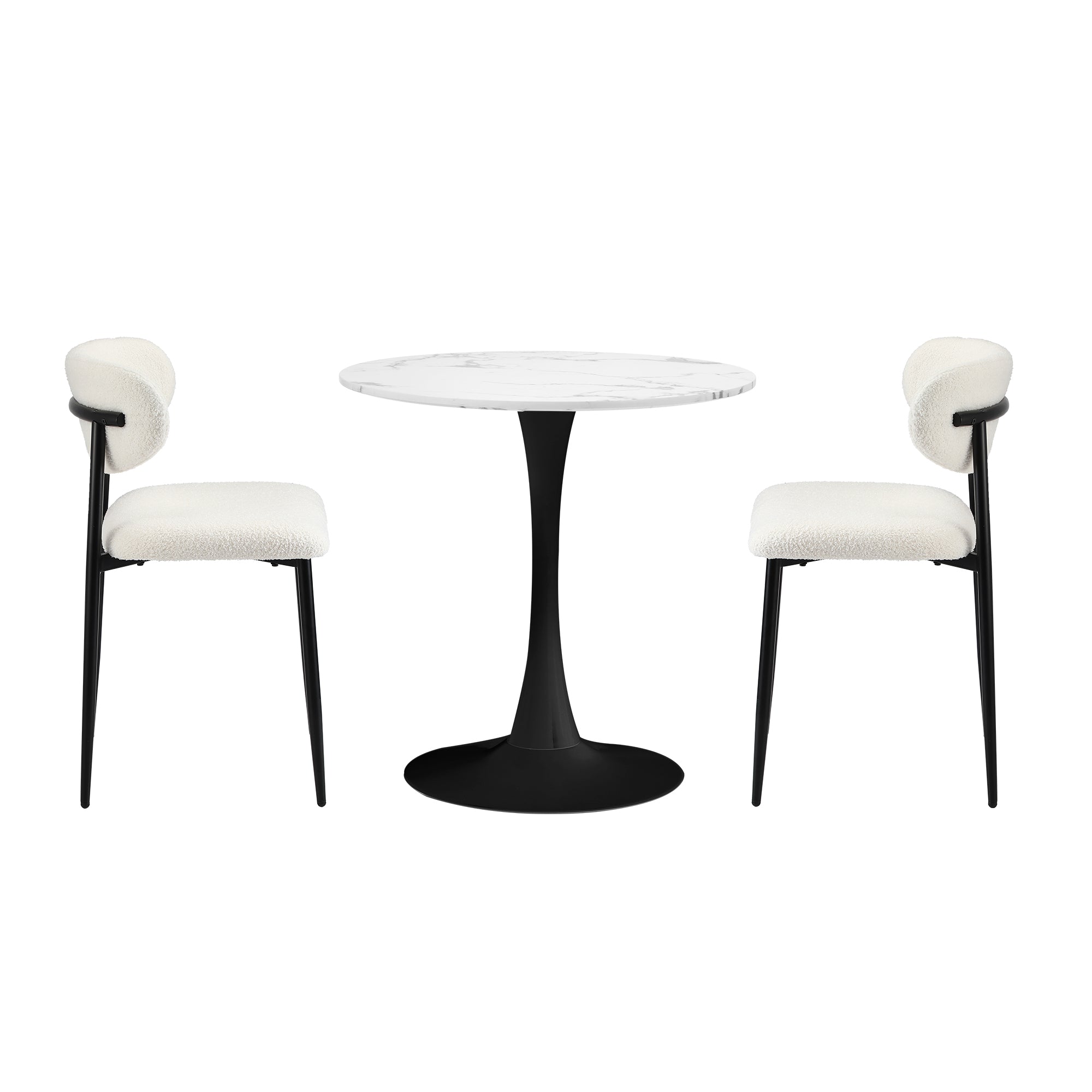 Oikiture 60cm Round Dining Table with 2x Dining Chairs Boucle White&Black - Sunyee