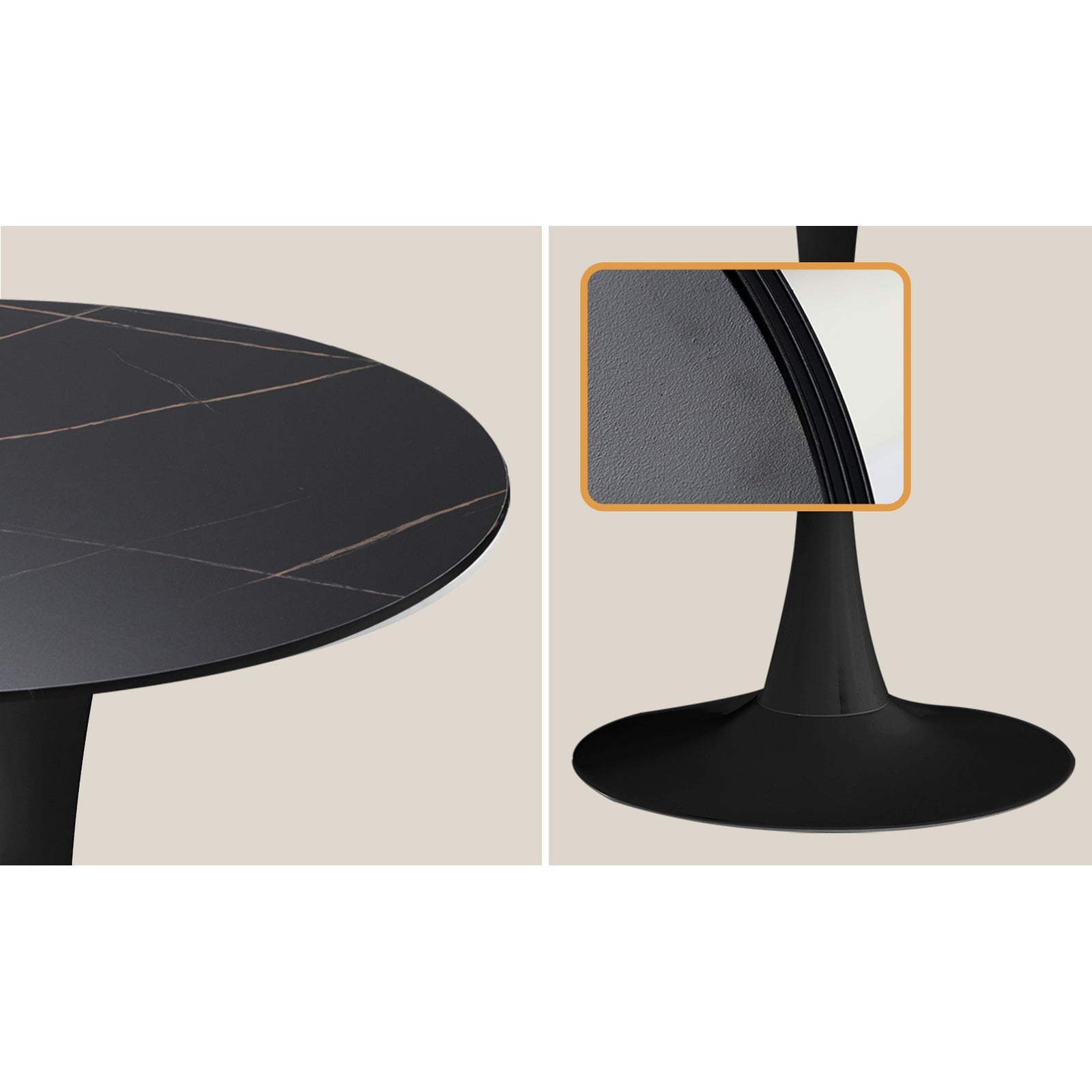 Oikiture 90cm Round Dining Table with 4PCS Dining Chairs PU Leather Black - Sunyee