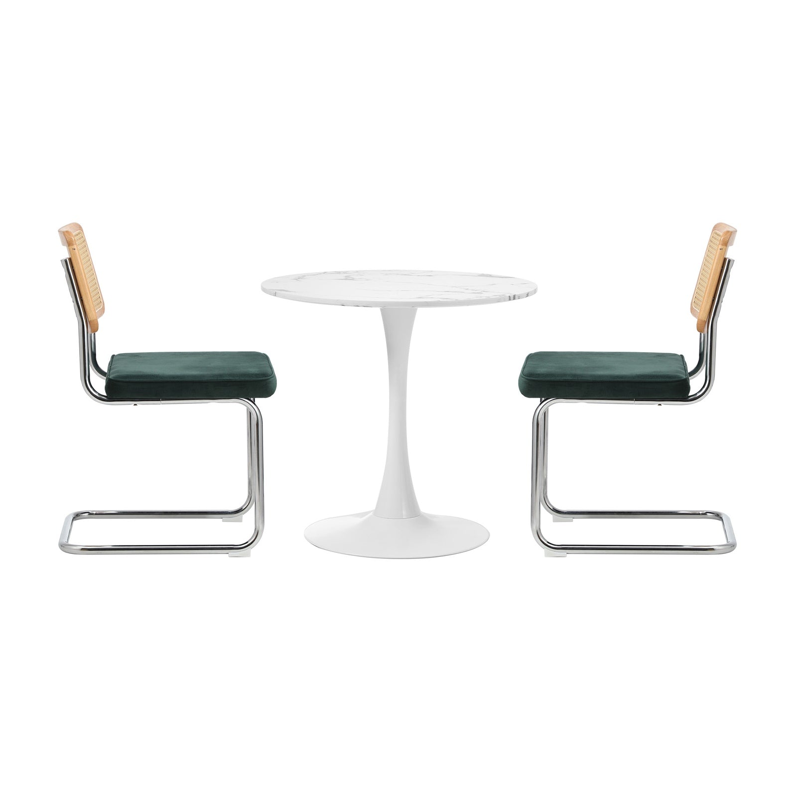 Oikiture 60cm Round Dining Table with 2PCS Dining Chairs Velvet White&Green - Sunyee