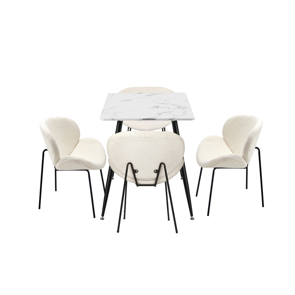 Oikiture 120cm Rectangle Dining Table with 4PCS Dining Chairs Sherpa White - Sunyee