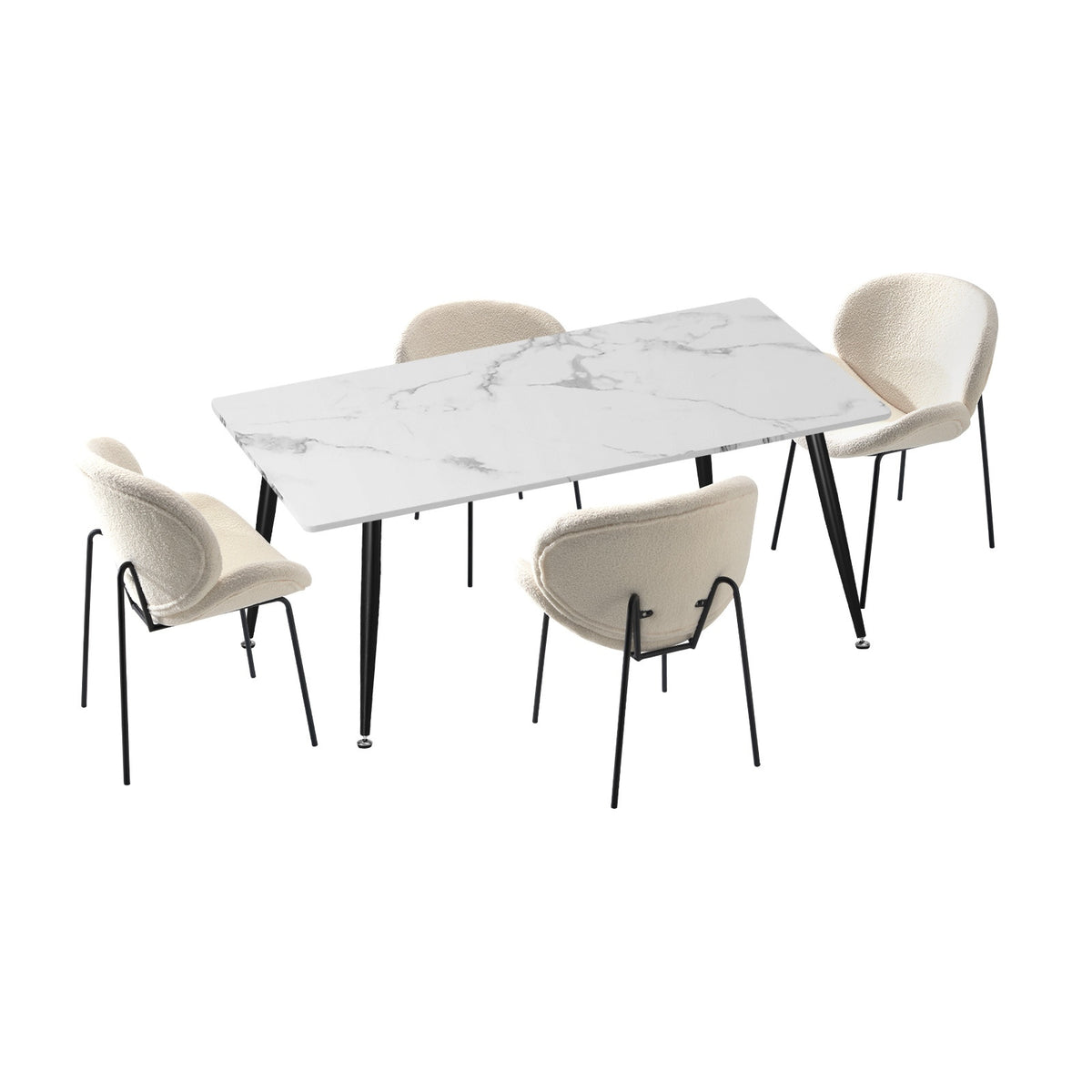 Oikiture 120cm Rectangle Dining Table with 4PCS Dining Chairs Sherpa White - Sunyee