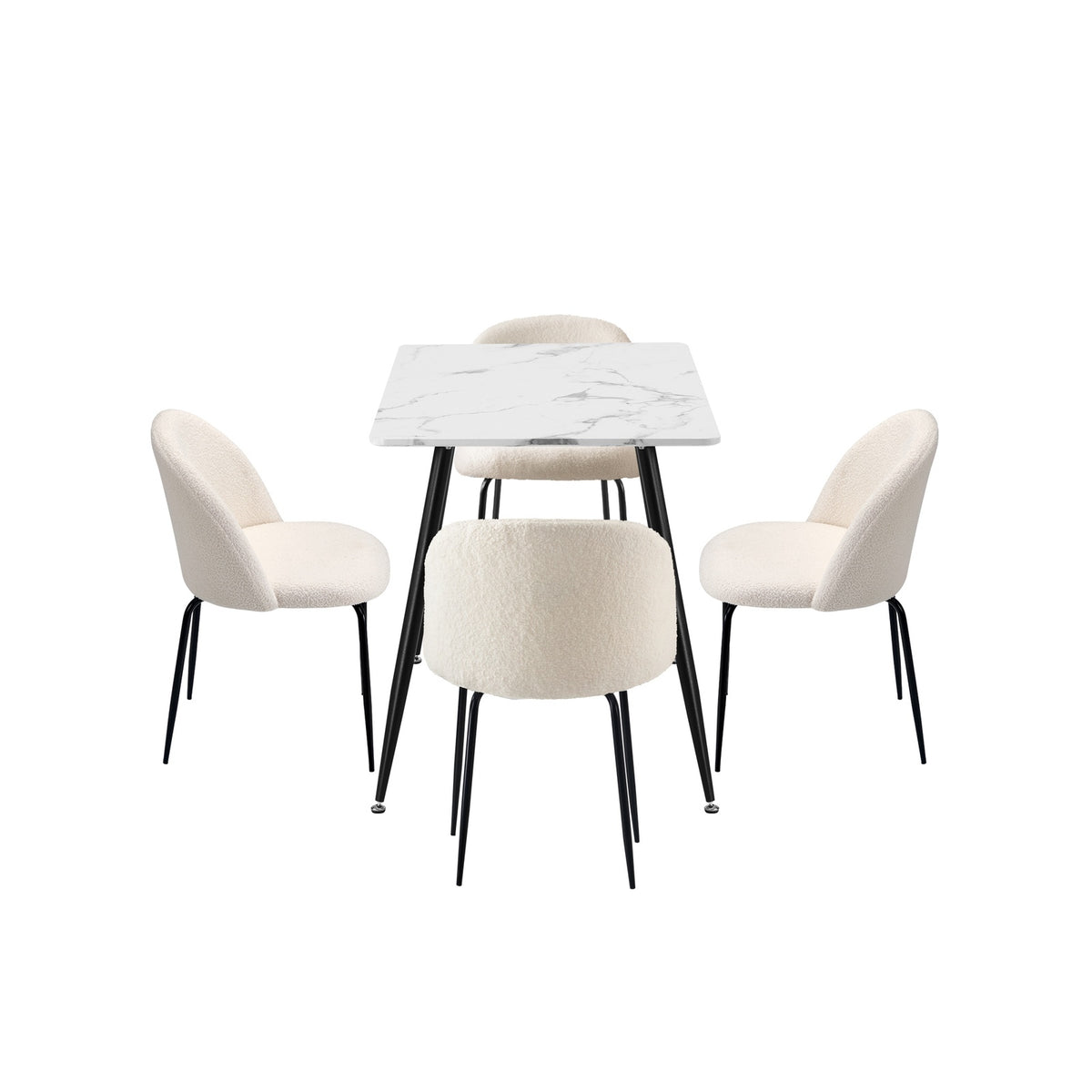 Oikiture 120cm Rectangle Dining Table with 4PCS Dining Chairs Sherpa White - Sunyee