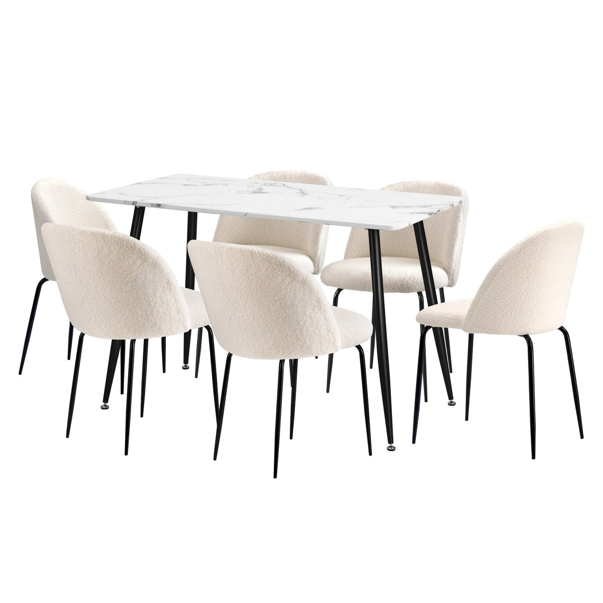 Oikiture 120cm Rectangle Dining Table with 6PCS Dining Chairs Sherpa White - Sunyee