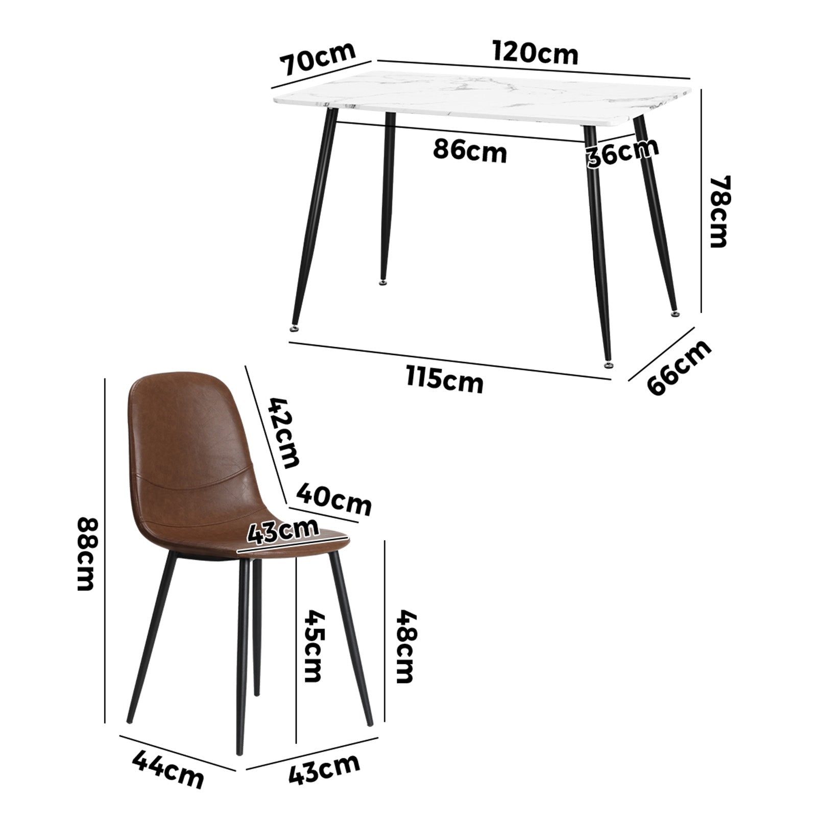 Oikiture 120cm Rectangle Dining Table with 4PCS Dining Chairs PU Brown - Sunyee