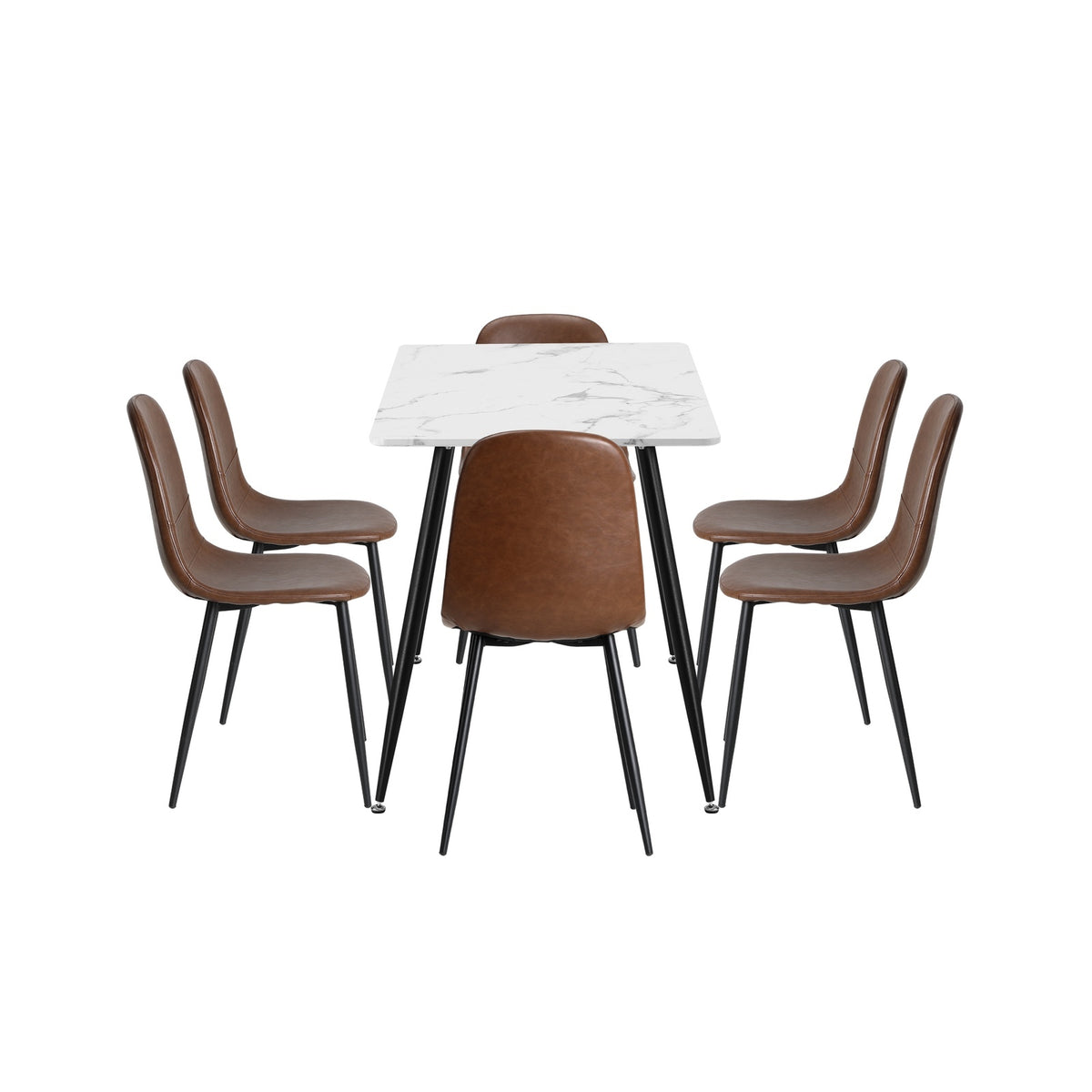 Oikiture 120cm Rectangle Dining Table with 6PCS Dining Chairs PU Brown - Sunyee